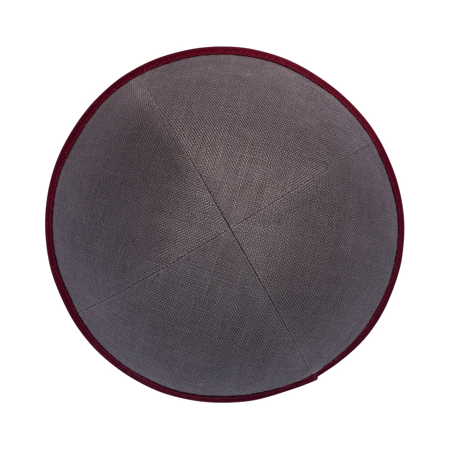 IKIPPAH GRAY LINEN W/ BURGUNDY RIM YARMULKE - Image 2