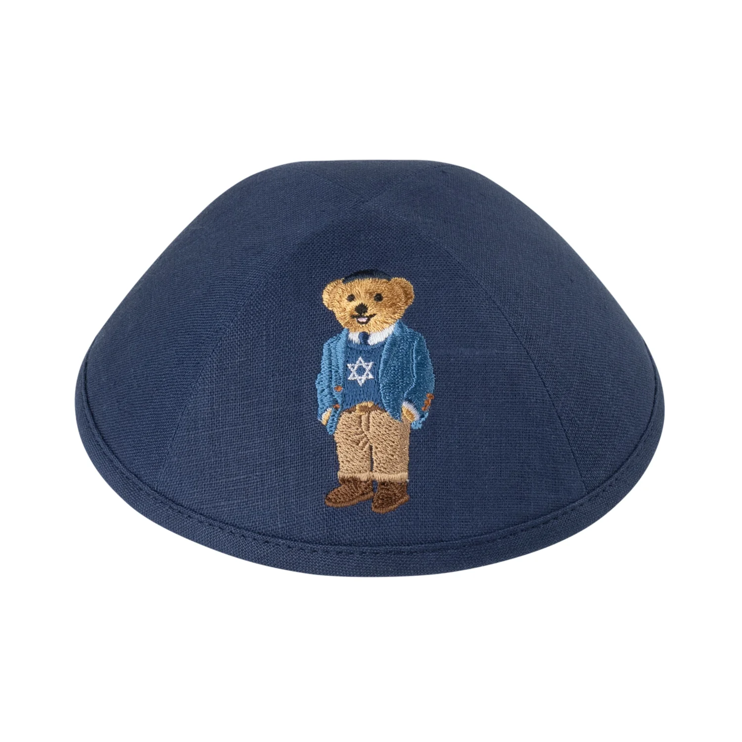IKIPPAH BEAR JEWISH STAR SWEATER- NAVY LINEN YARMULKE - Image 2