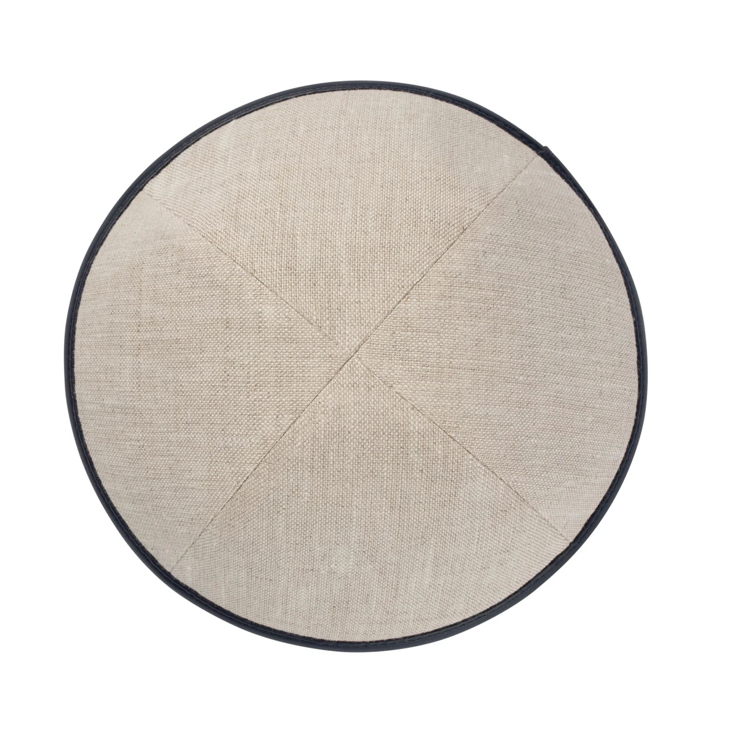 IKIPPAH TAN LINEN W/ NAVY LEATHER RIM YARMULKE - Image 2