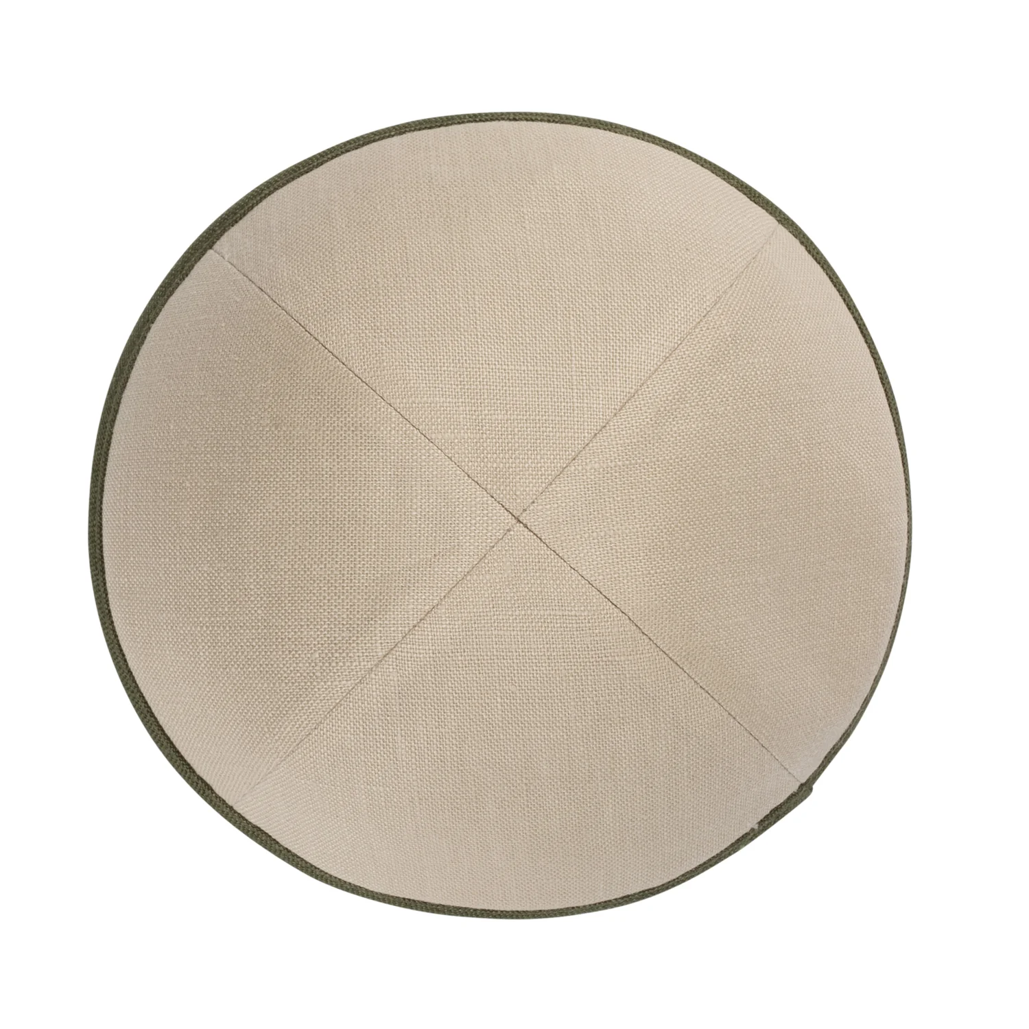 IKIPPAH BEIGE LINEN W/ OLIVE LINEN RIM YARMULKE - Image 2