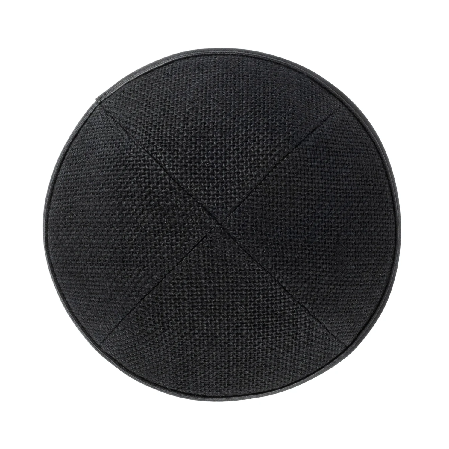 IKIPPAH BLACK BURLAP W/ LEATHER RIM YARMULKE - Image 2