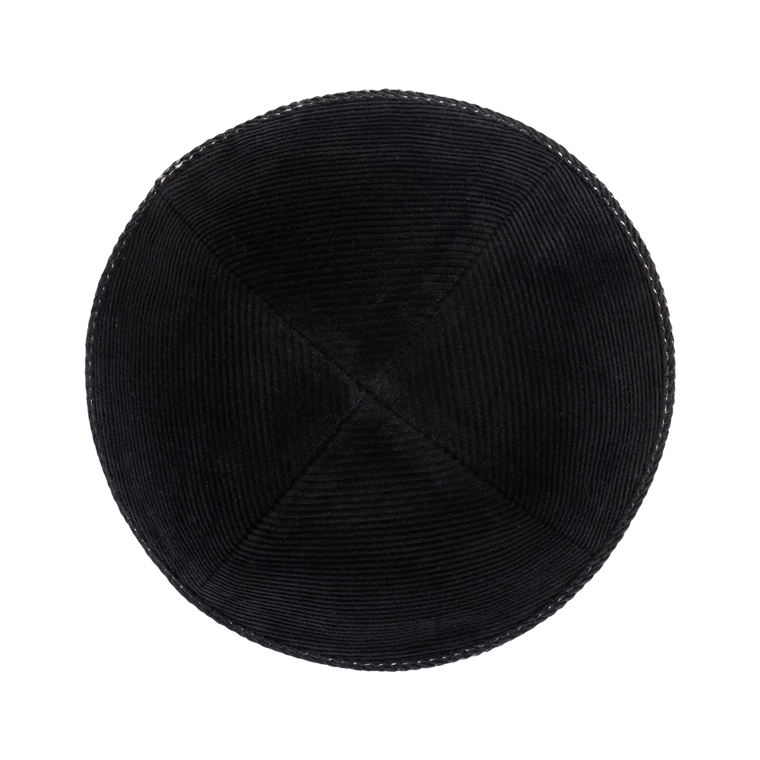 IKIPPAH BLACK CORDUROY W/ WHITE STITCH YARMULKE - Image 2