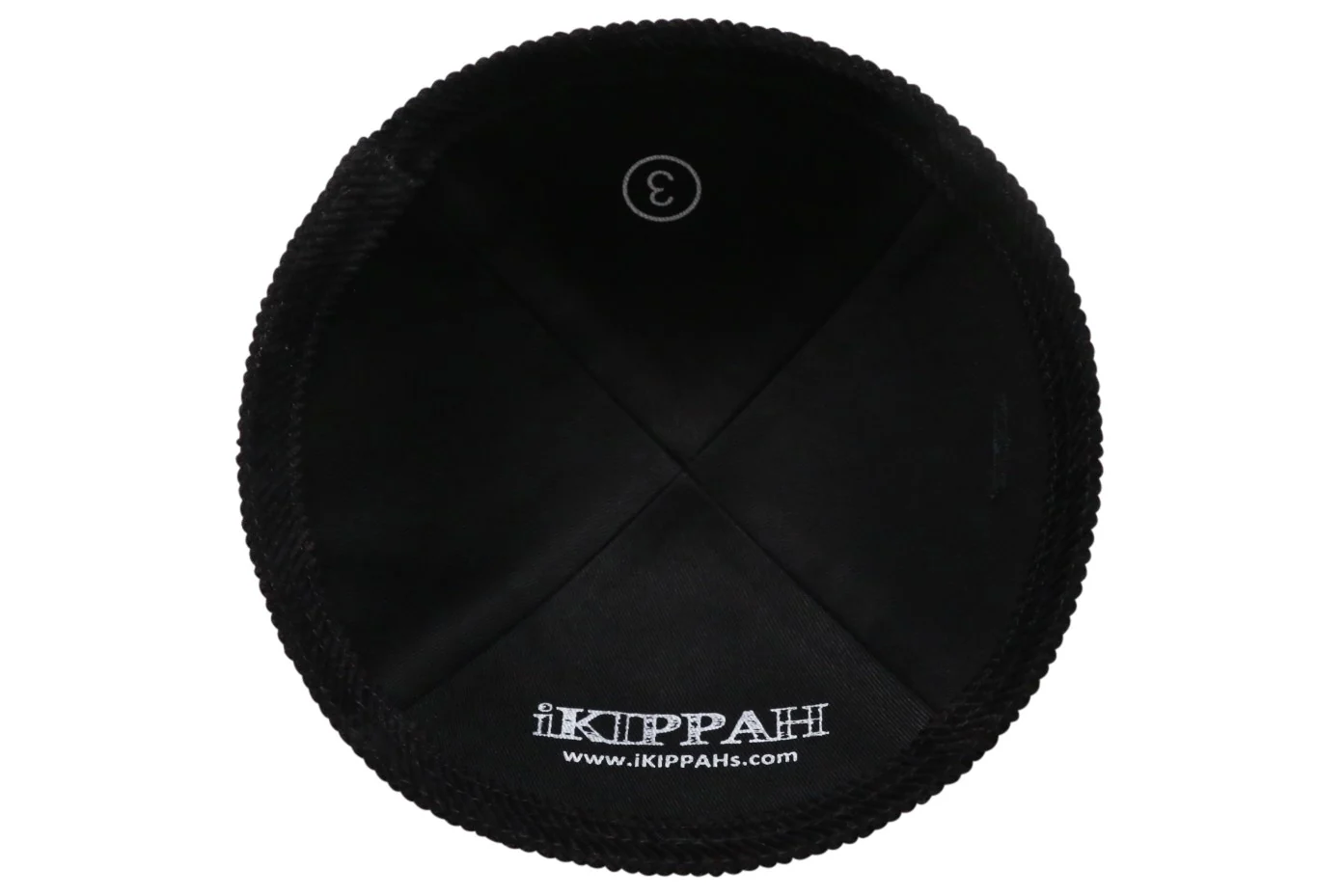 IKIPPAH BLACK CORDUROY W/ WHITE STITCH YARMULKE - Image 3