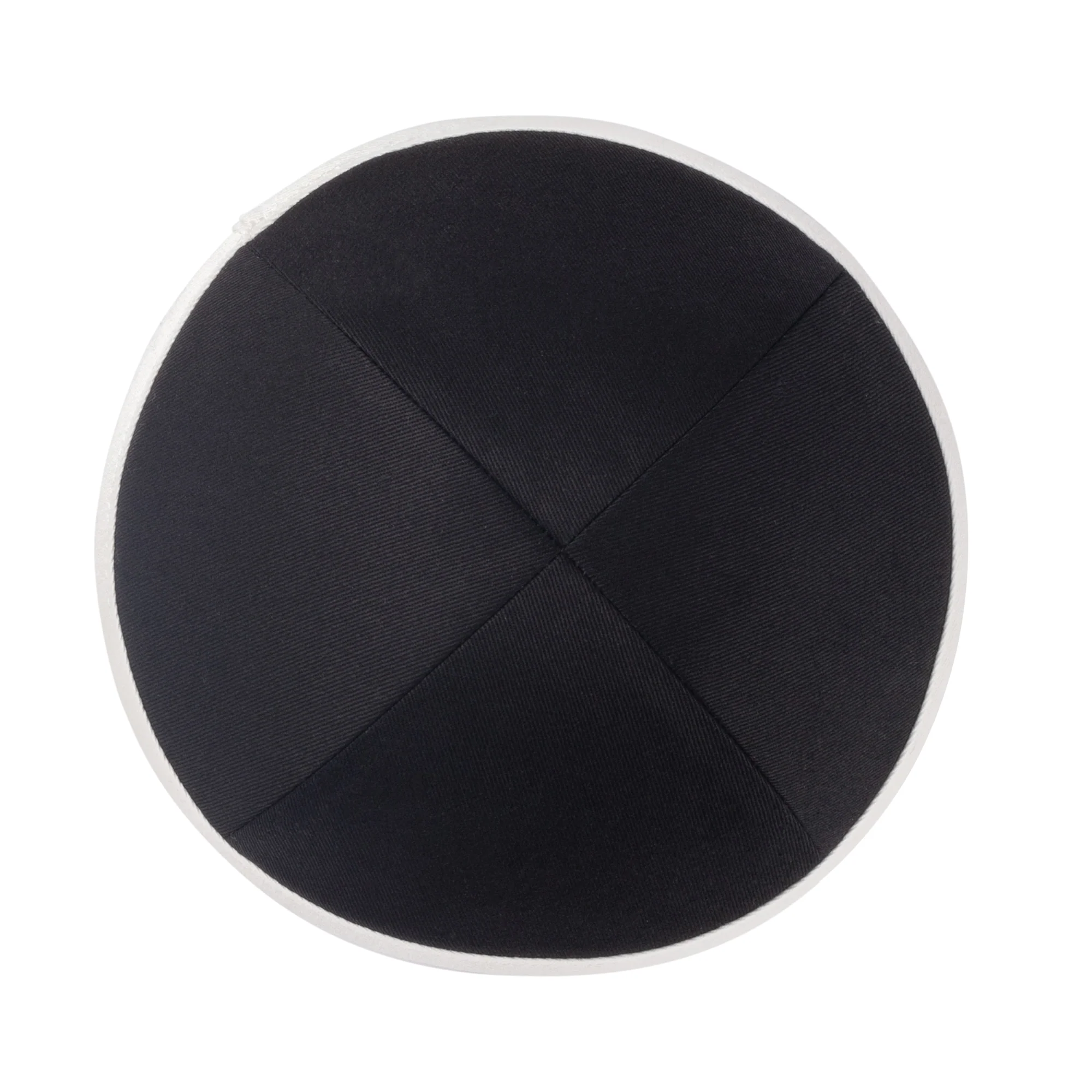 IKIPPAH BLACK COTTON W/ IVORY RIM YARMULKE - Image 2
