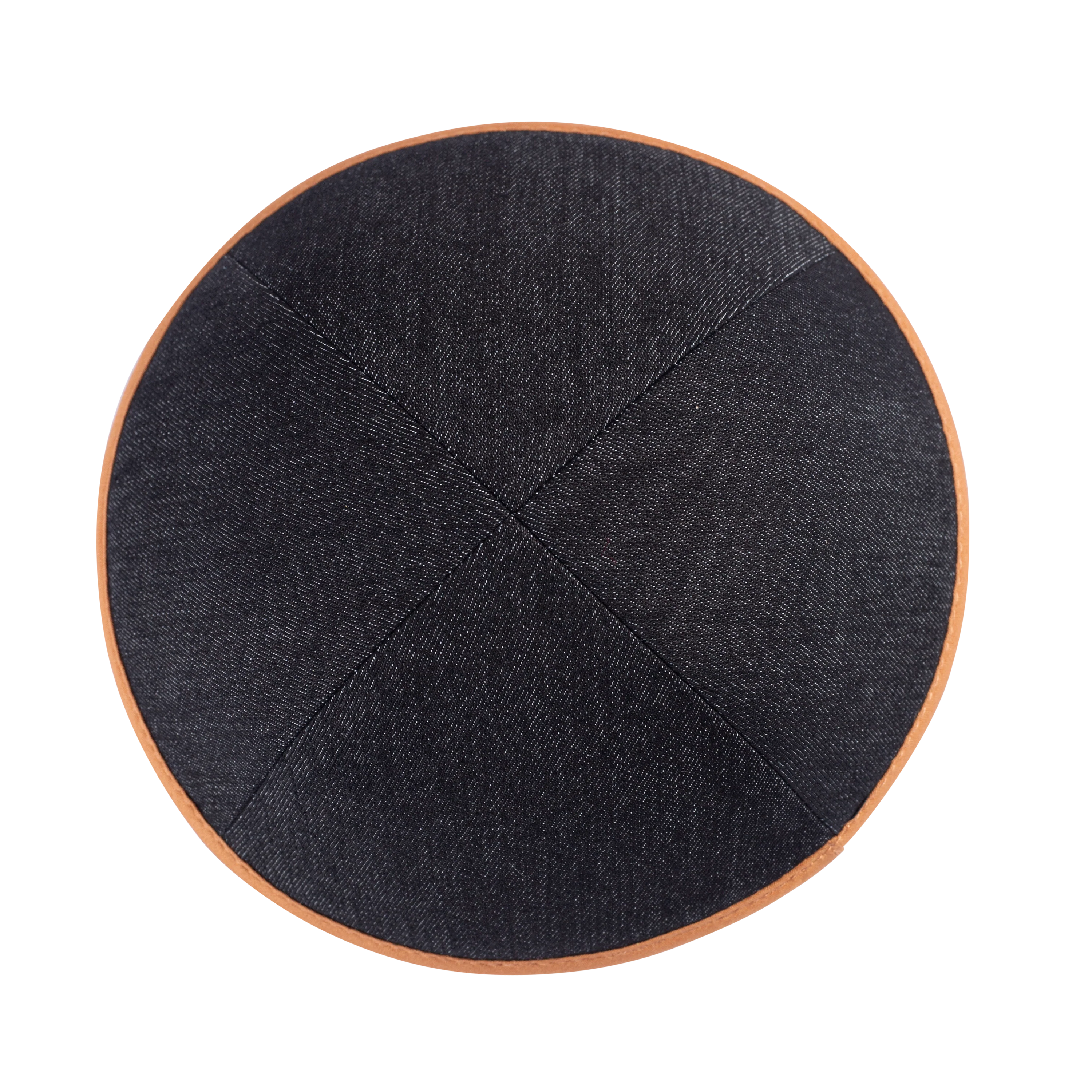 IKIPPAH BLACK DENIM W/ CAMEL RIM YARMULKE - Image 2