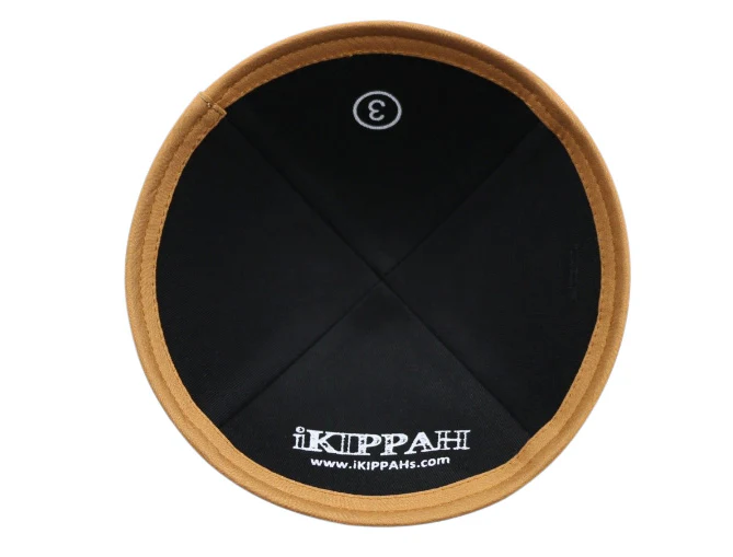 IKIPPAH BLACK DENIM W/ CAMEL RIM YARMULKE - Image 3