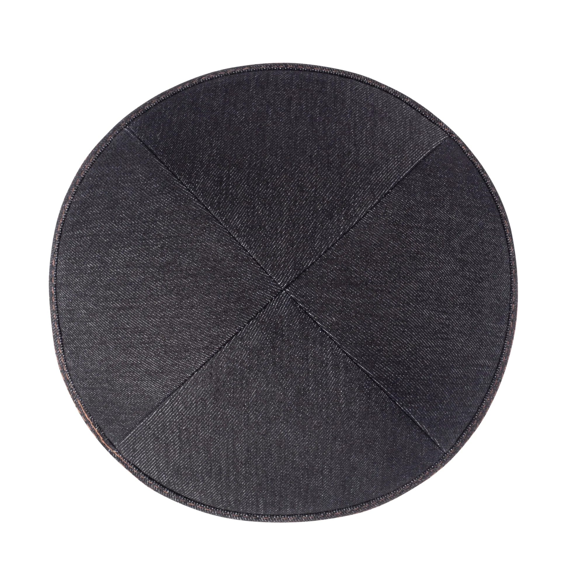 IKIPPAH BLACK DENIM W/ CAMEL STITCHING YARMULKE - Image 2