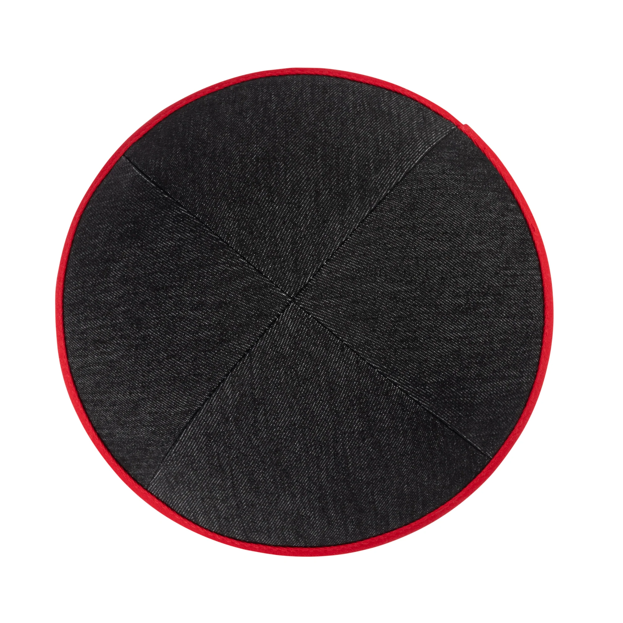 IKIPPAH BLACK DENIM W/ RED RIM YARMULKE - Image 2