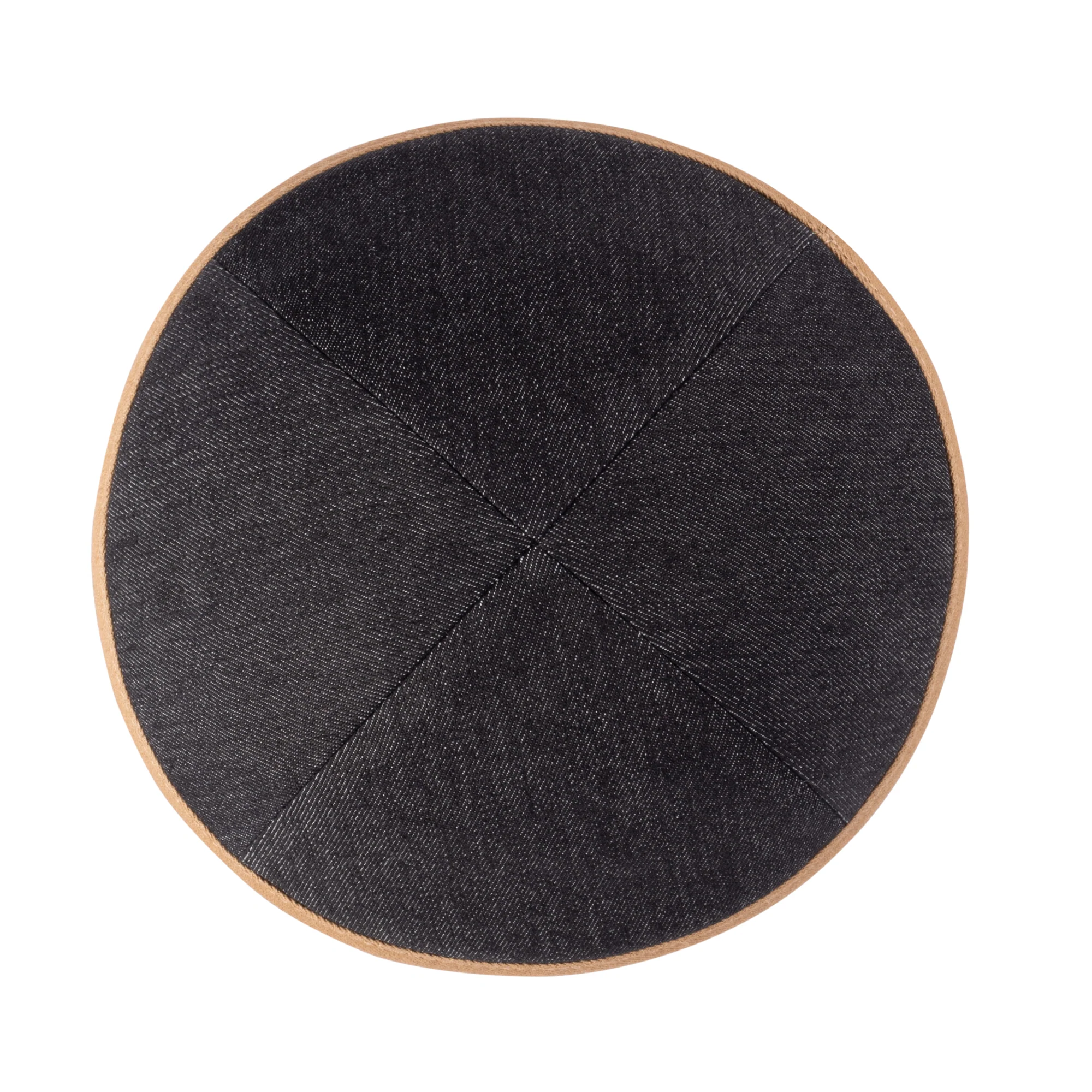 IKIPPAH BLACK DENIM W/ TAN RIM YARMULKE - Image 2