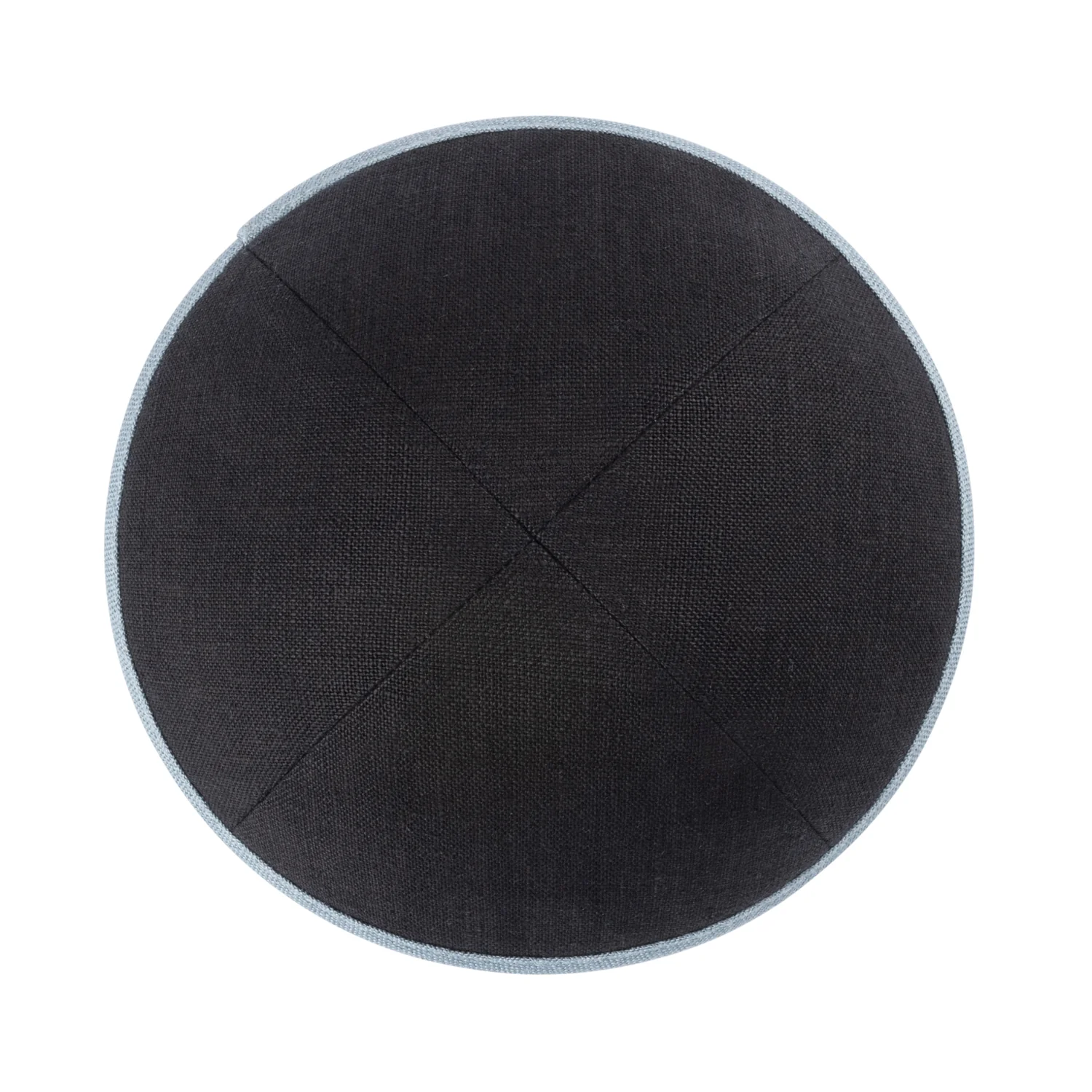 IKIPPAH BLACK LINEN W/ BLUE GRAY LINEN RIM YARMULKE - Image 2
