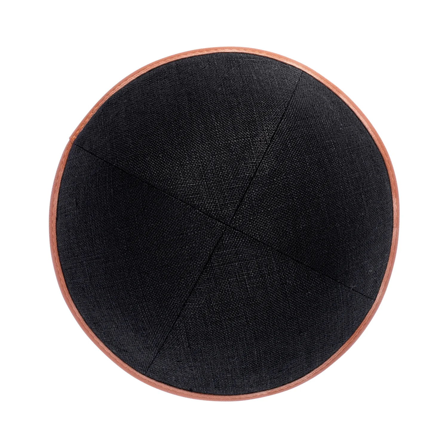 IKIPPAH BLACK LINEN W/ LEATHER RIM YARMULKE - Image 2