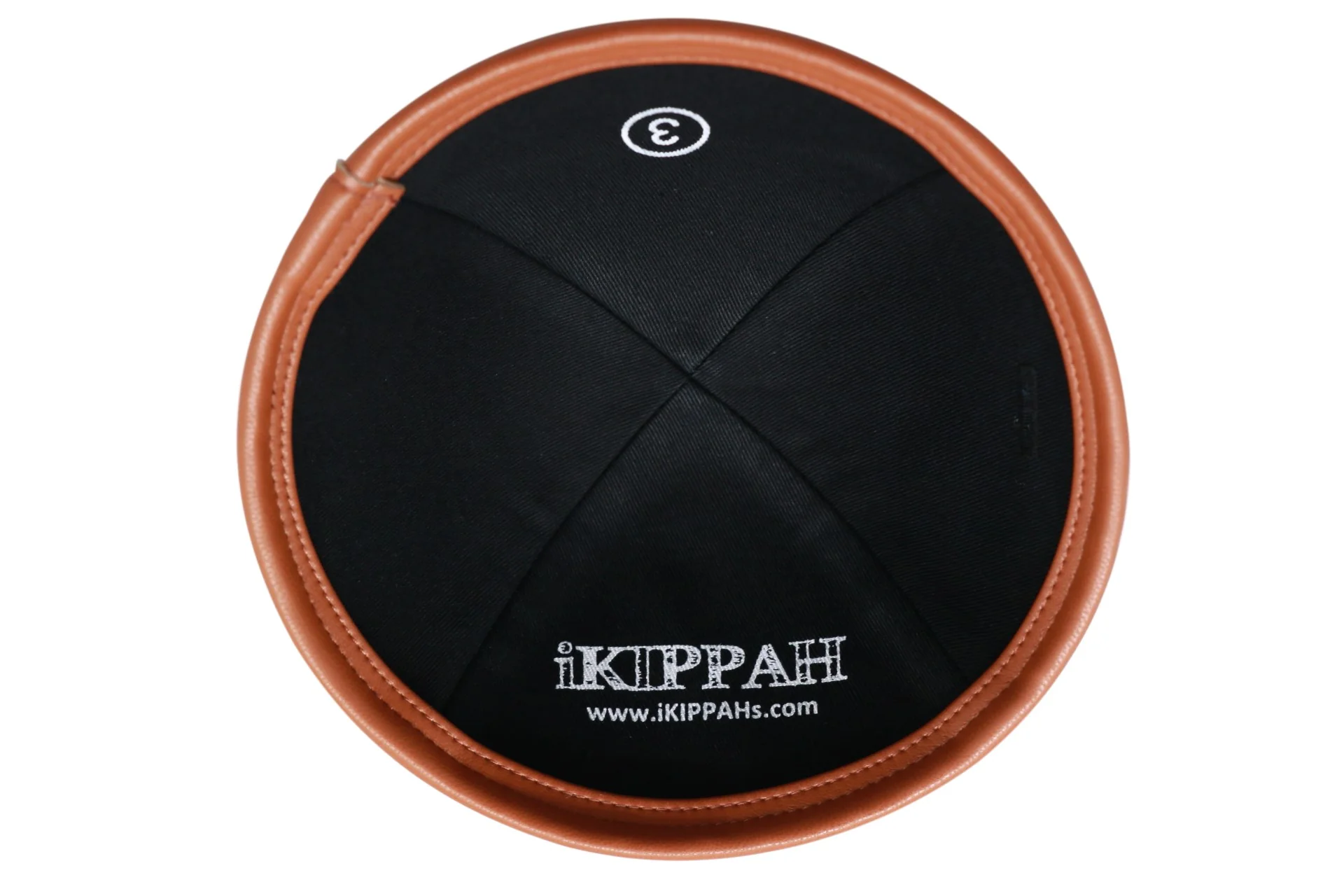 IKIPPAH BLACK LINEN W/ LEATHER RIM YARMULKE - Image 3