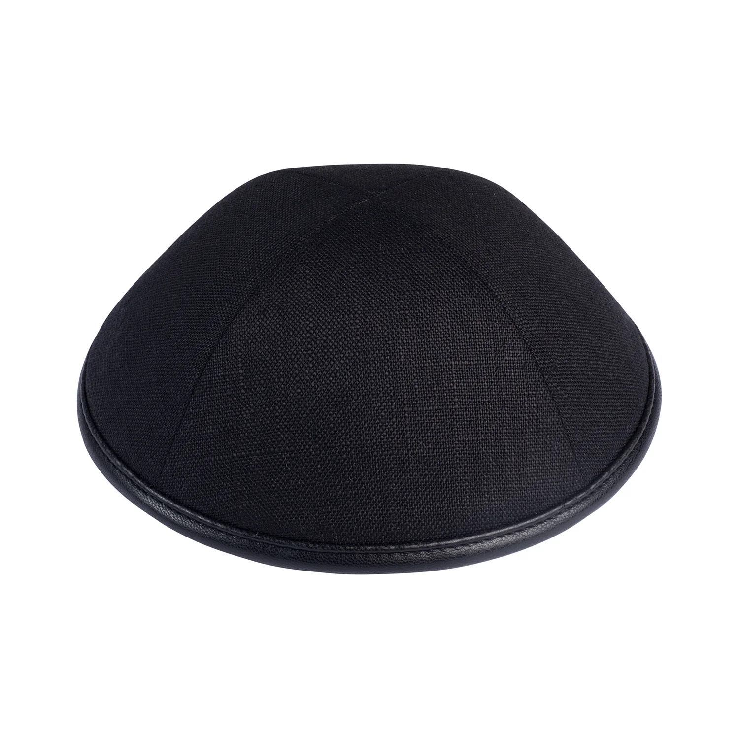 IKIPPAH BLACK LINEN W/ LEATHER RIM YARMULKE - Image 4