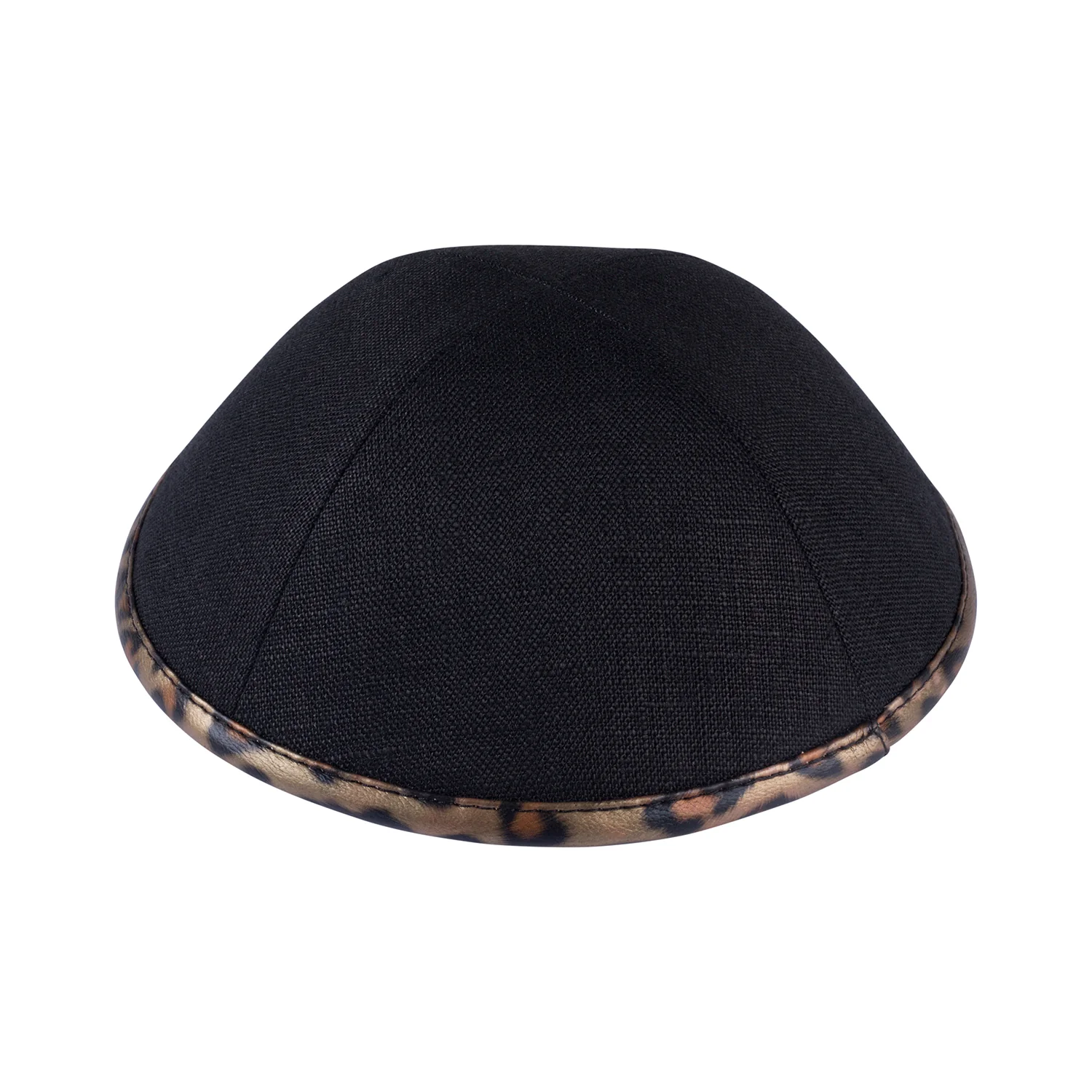 IKIPPAH BLACK LINEN W/ LEATHER RIM YARMULKE - Image 5