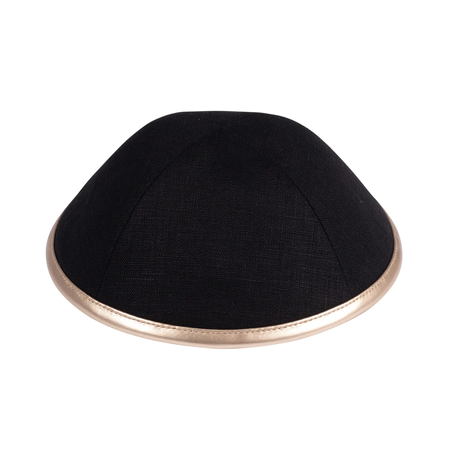 IKIPPAH BLACK LINEN W/ LEATHER RIM YARMULKE - Image 6