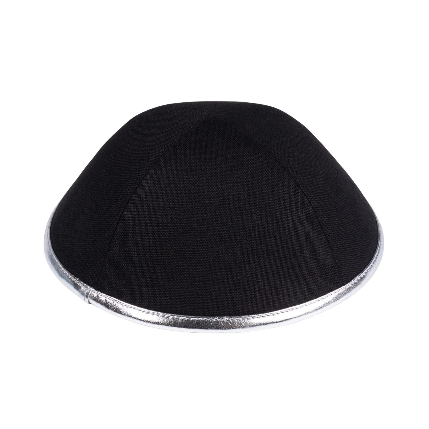 IKIPPAH BLACK LINEN W/ LEATHER RIM YARMULKE - Image 7