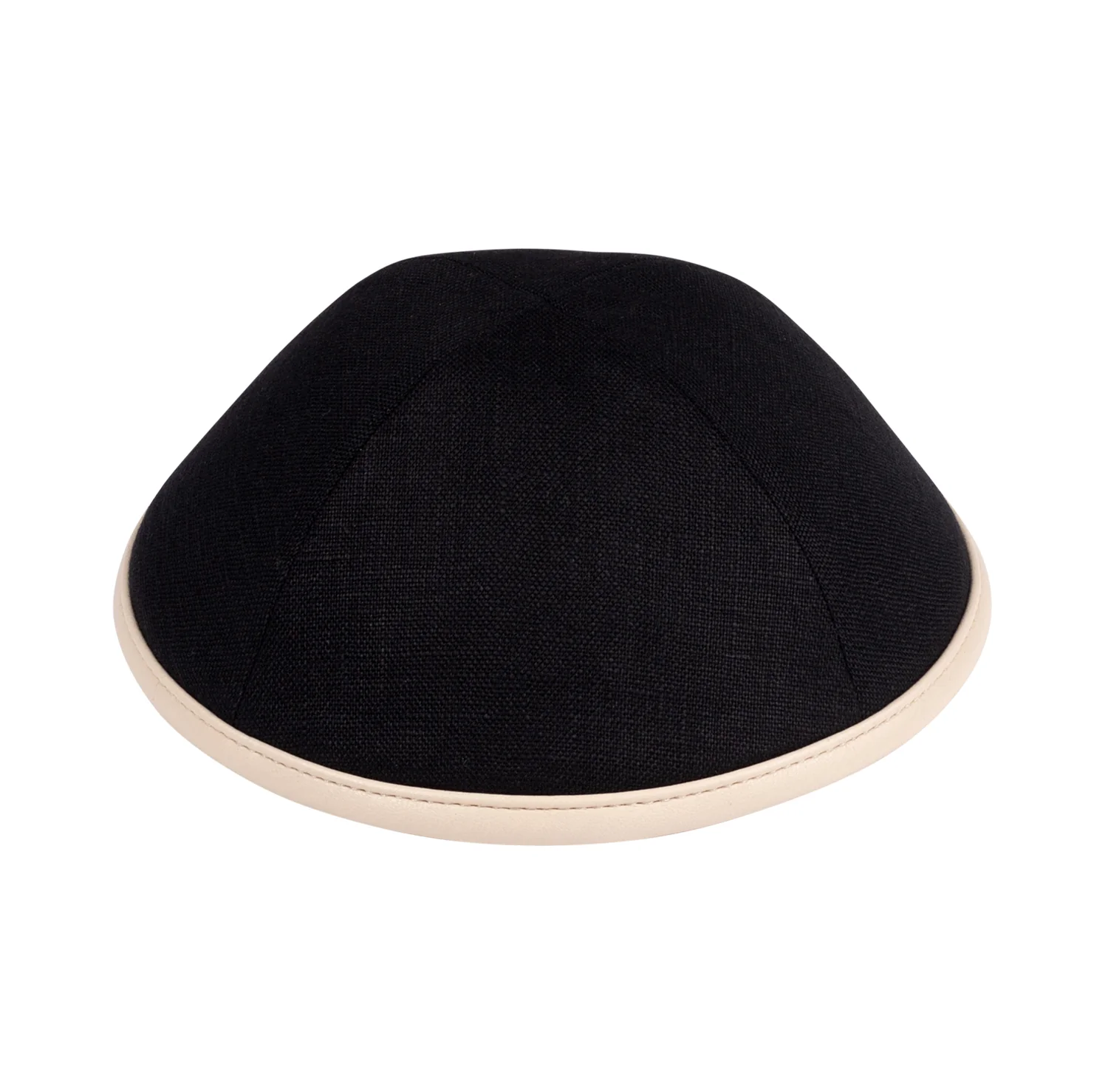 IKIPPAH BLACK LINEN W/ LEATHER RIM YARMULKE - Image 8