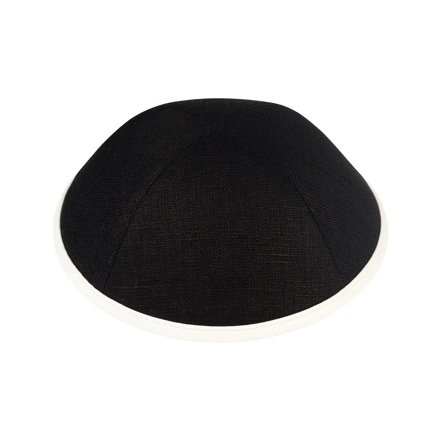 IKIPPAH BLACK LINEN W/ LEATHER RIM YARMULKE - Image 9