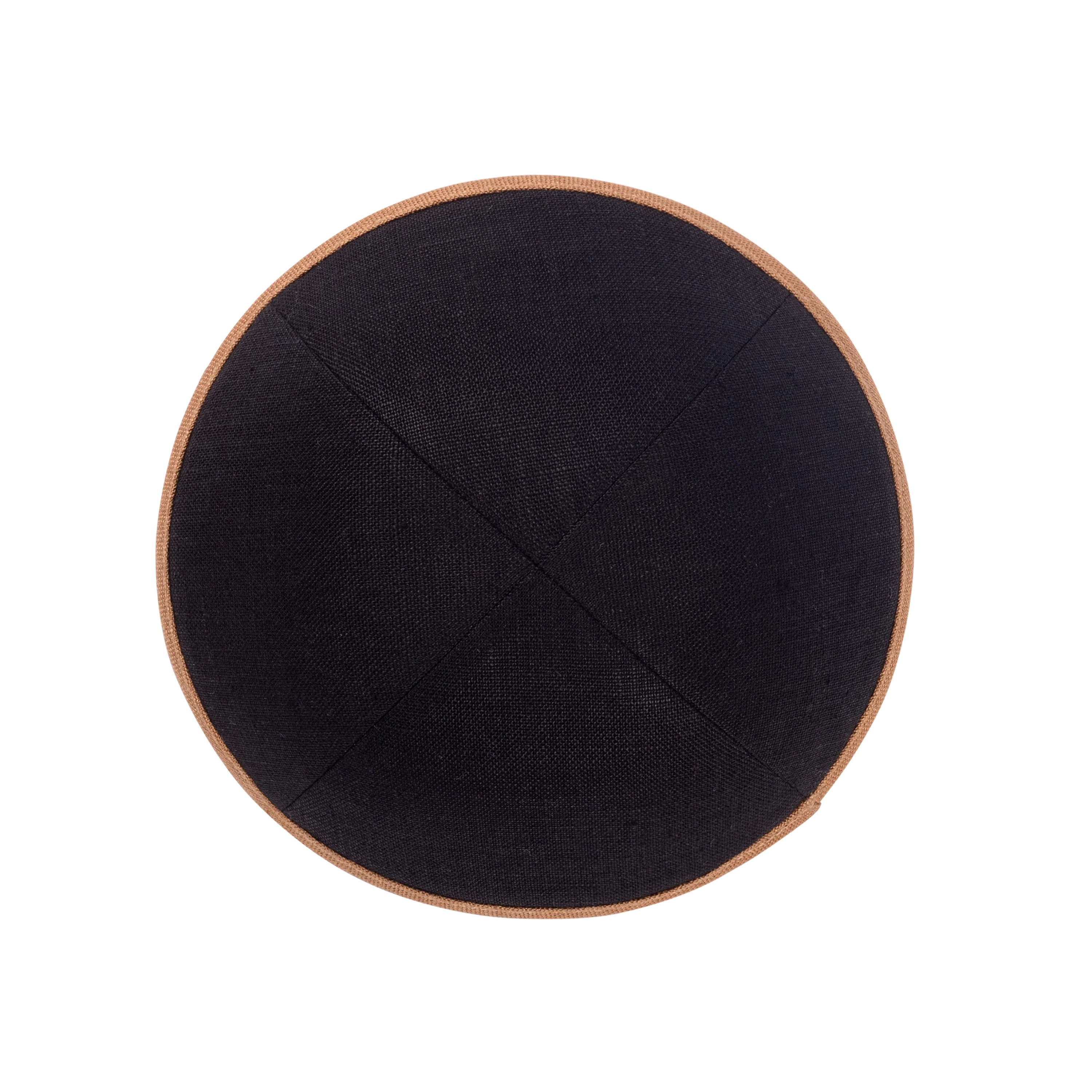 IKIPPAH BLACK LINEN W/ CARAMEL RIM YARMULKE - Image 2