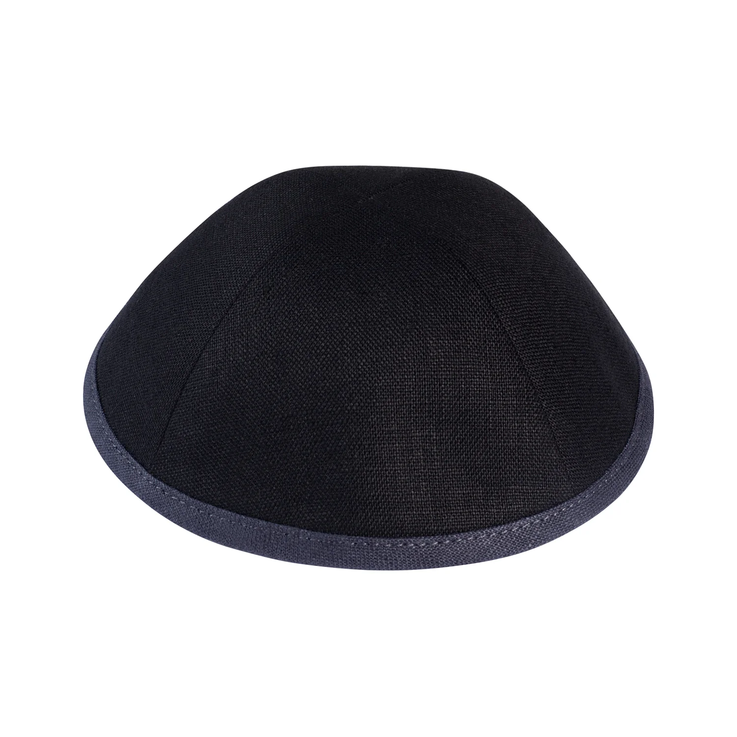 IKIPPAH BLACK LINEN W/ COLORED RIMS YARMULKE - Image 3