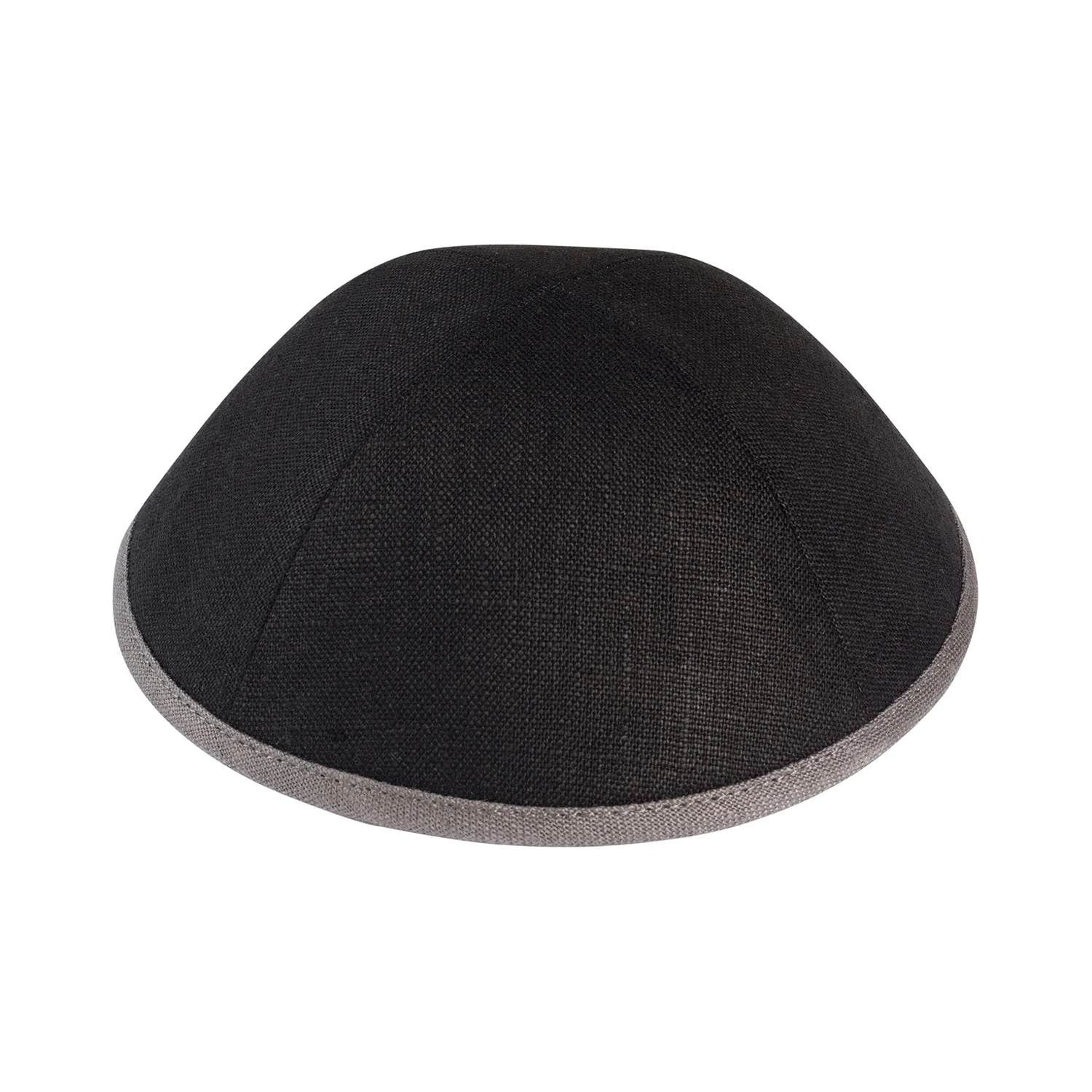 IKIPPAH BLACK LINEN W/ COLORED RIMS YARMULKE - Image 4