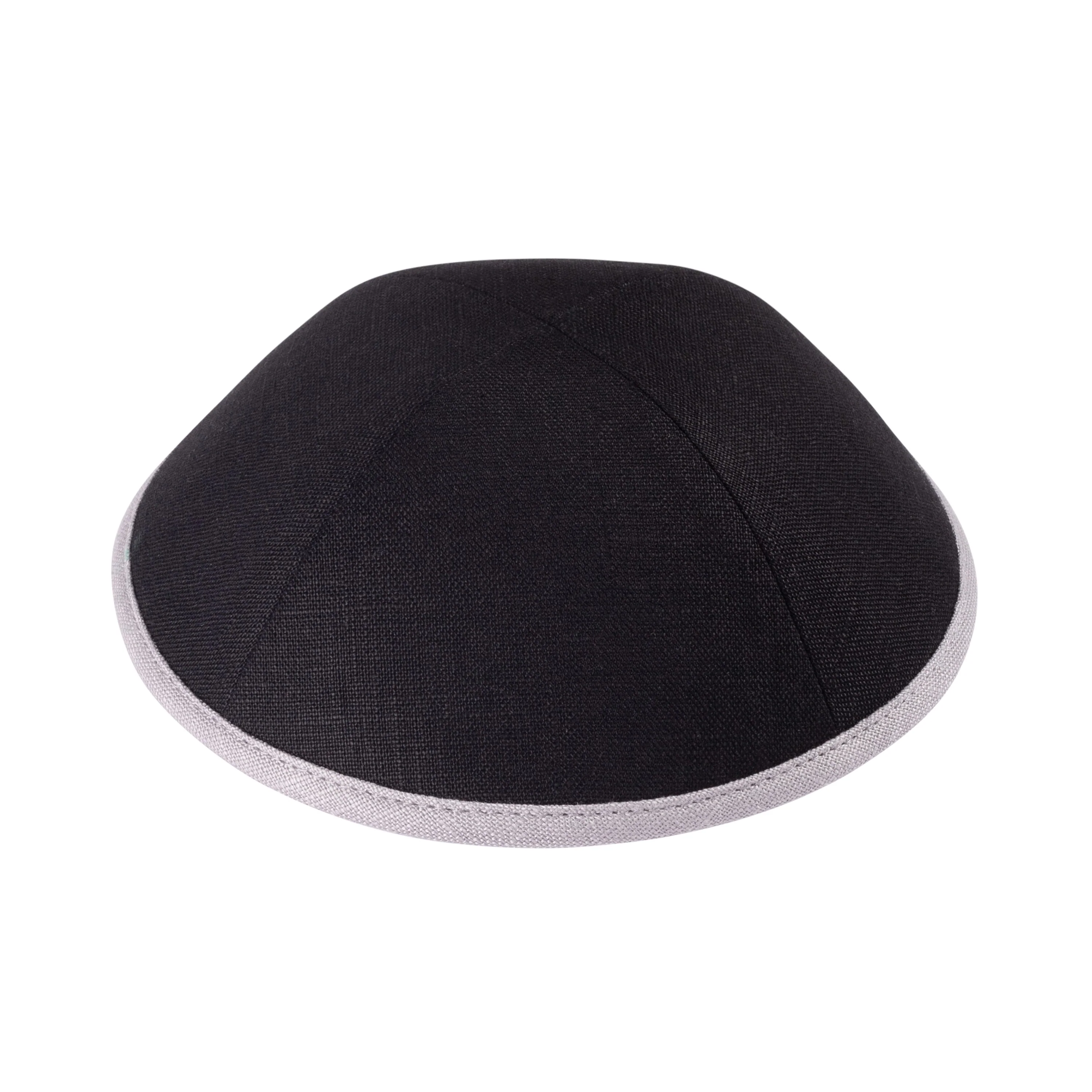 IKIPPAH BLACK LINEN W/ COLORED RIMS YARMULKE - Image 6