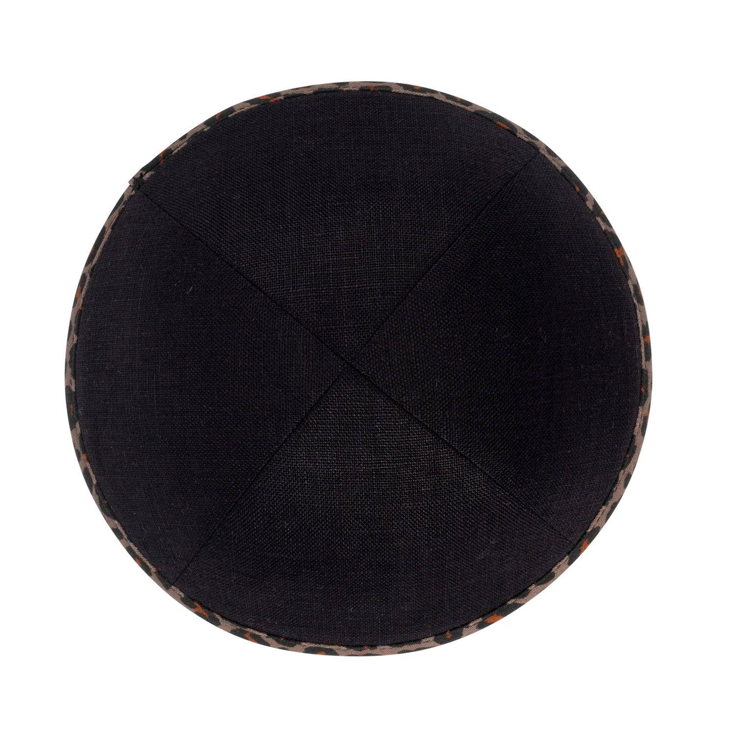 IKIPPAH BLACK LINEN W/ LEOPARD COTTON RIM YARMULKE - Image 2