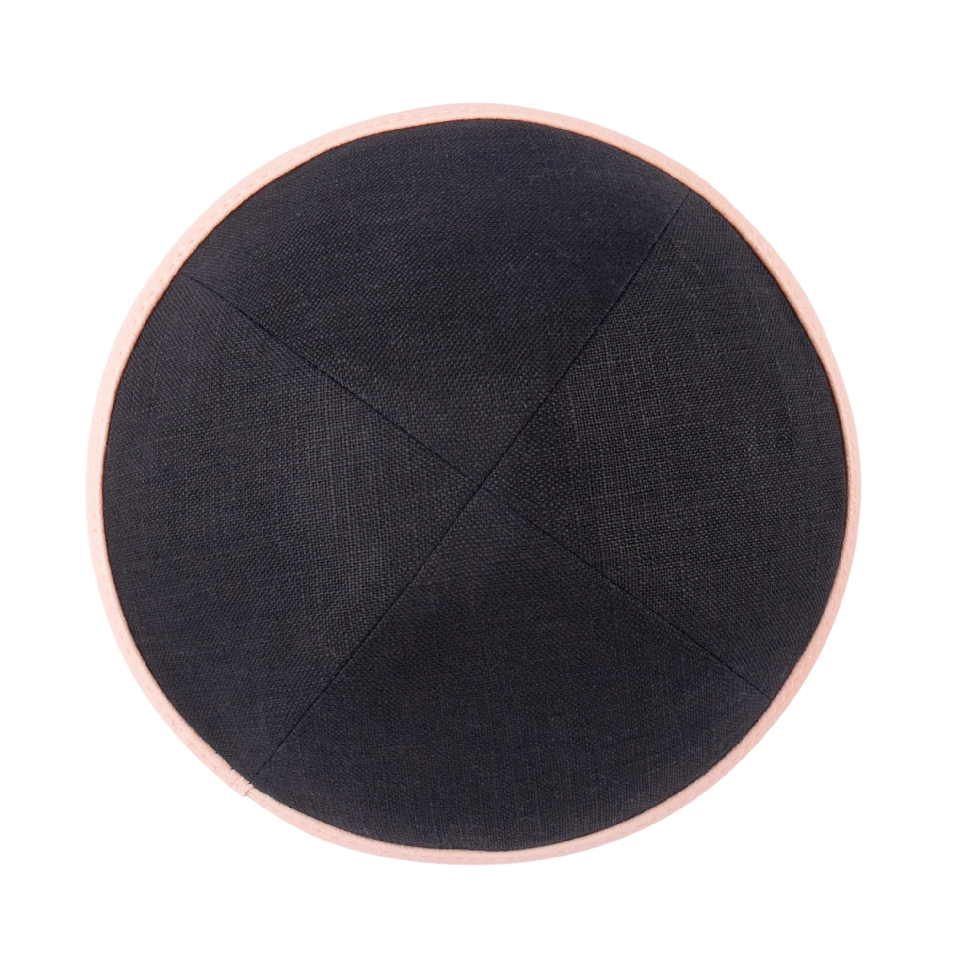IKIPPAH BLACK LINEN W/ LIGHT PINK LEATHER RIM YARMULKE - Image 2