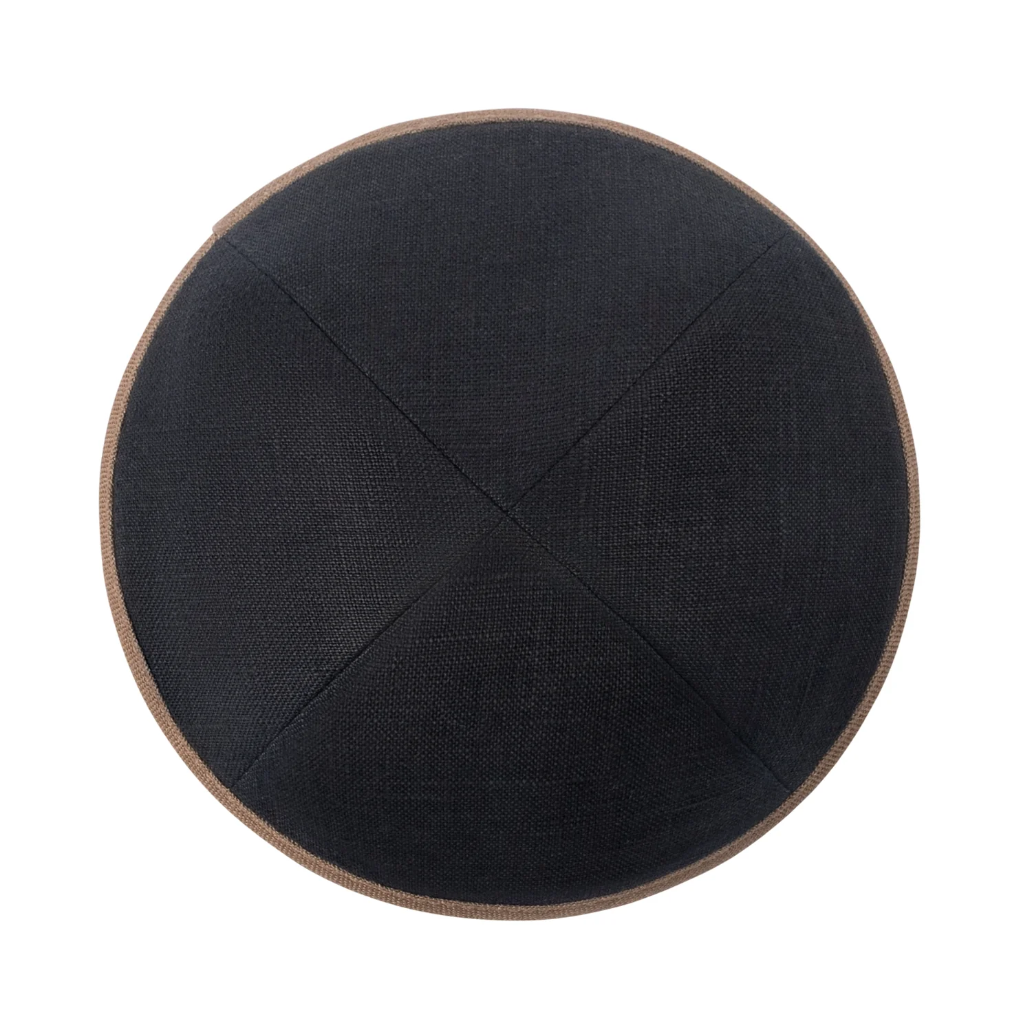IKIPPAH BLACK LINEN W/ MID BROWN RIM YARMULKE - Image 2
