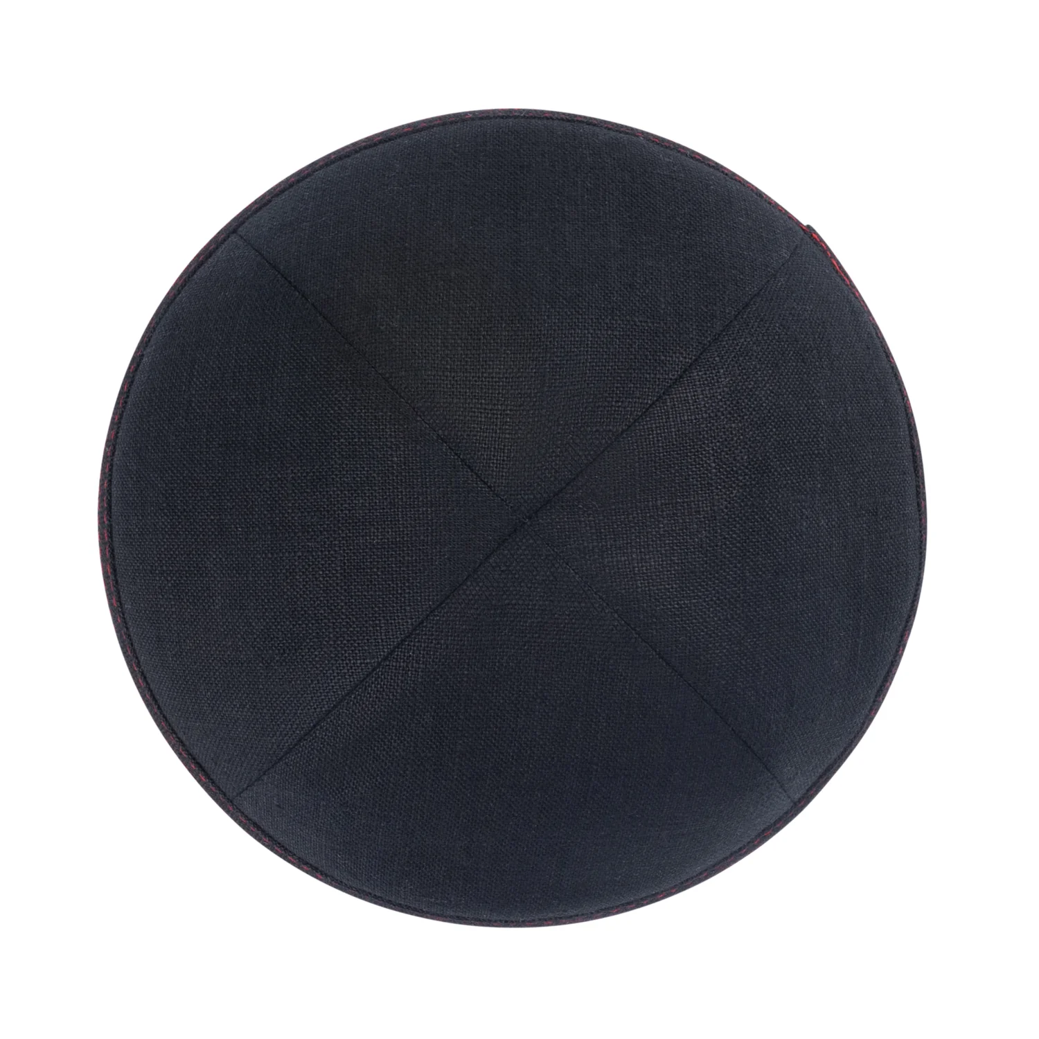 IKIPPAH BLACK LINEN W/ RED STITCHING YARMULKE - Image 2