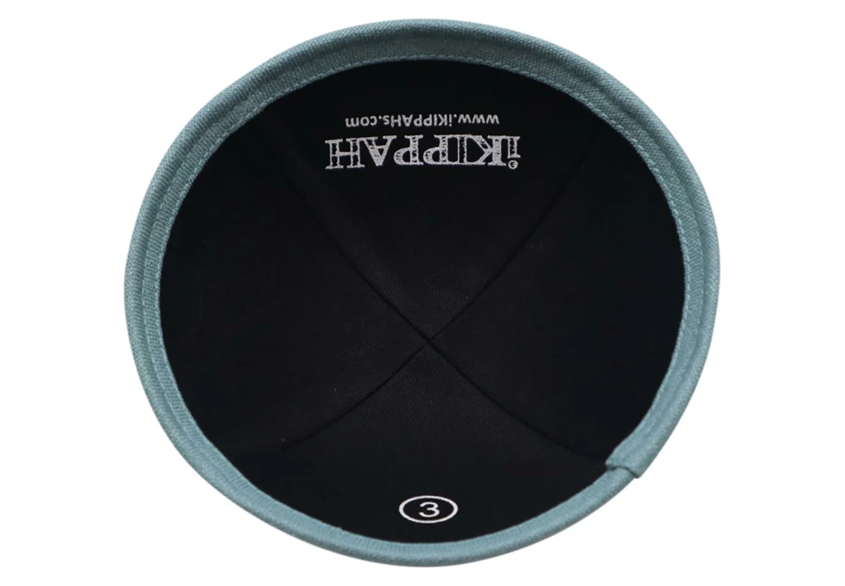IKIPPAH BLACK LINEN W/ SEA GREEN RIM YARMULKE - Image 3