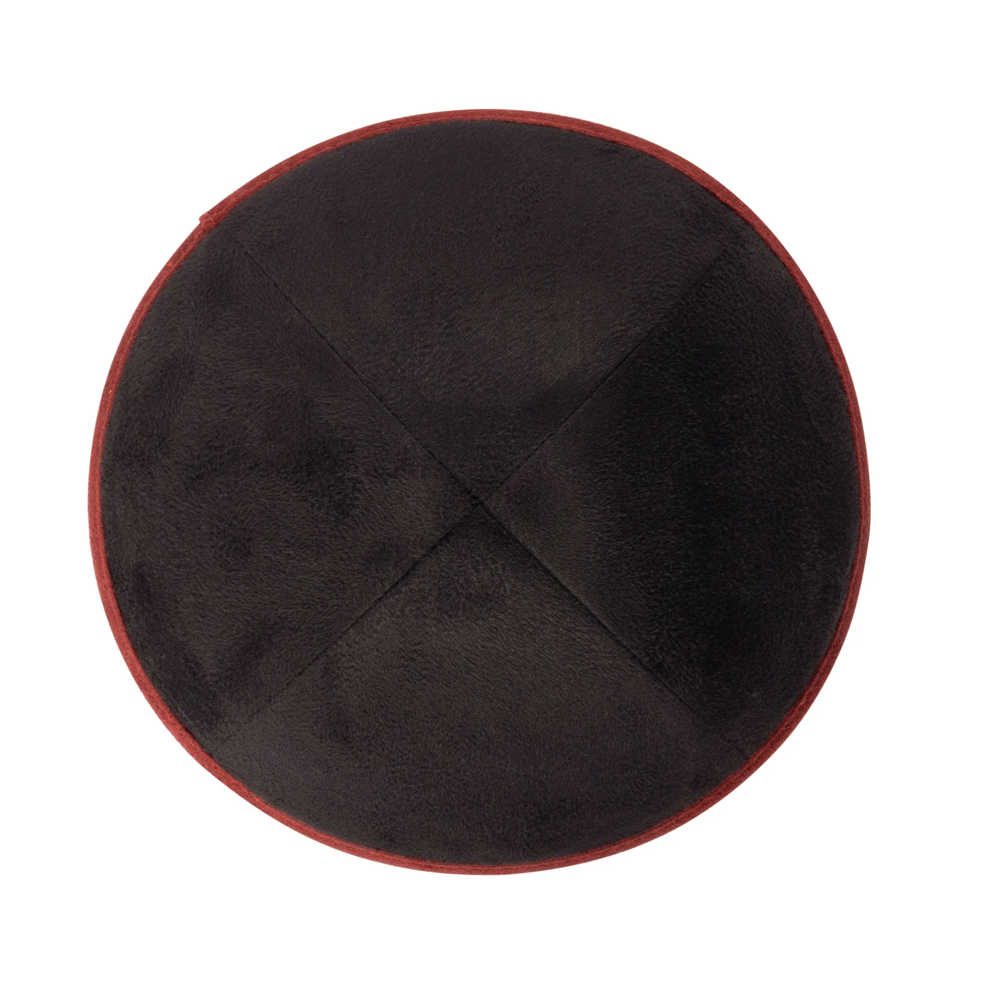 IKIPPAH BLACK SUEDE W/ MAROON RIM YARMULKE - Image 2