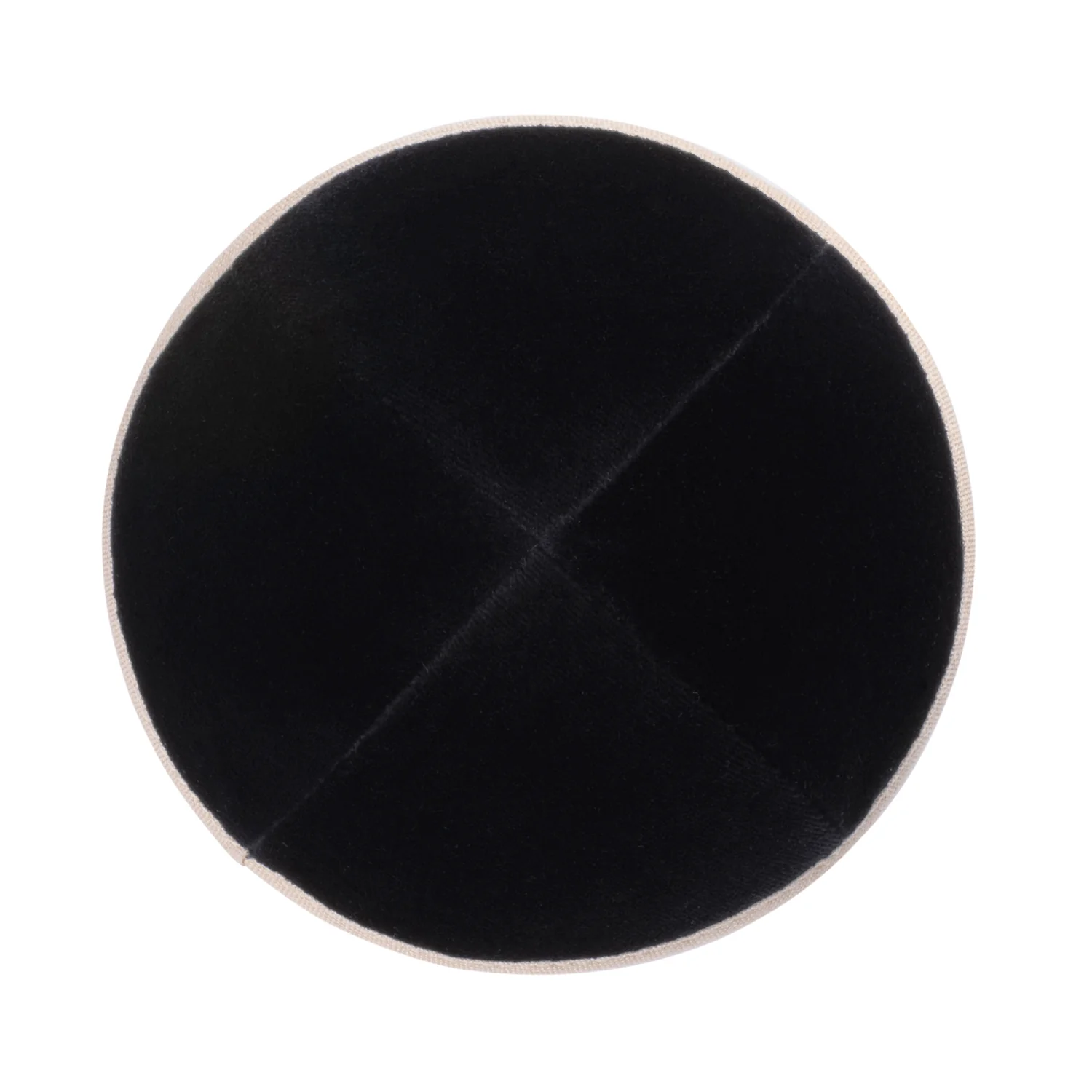 IKIPPAH BLACK VELVET W/ BEIGE LINEN RIM YARMULKE - Image 2