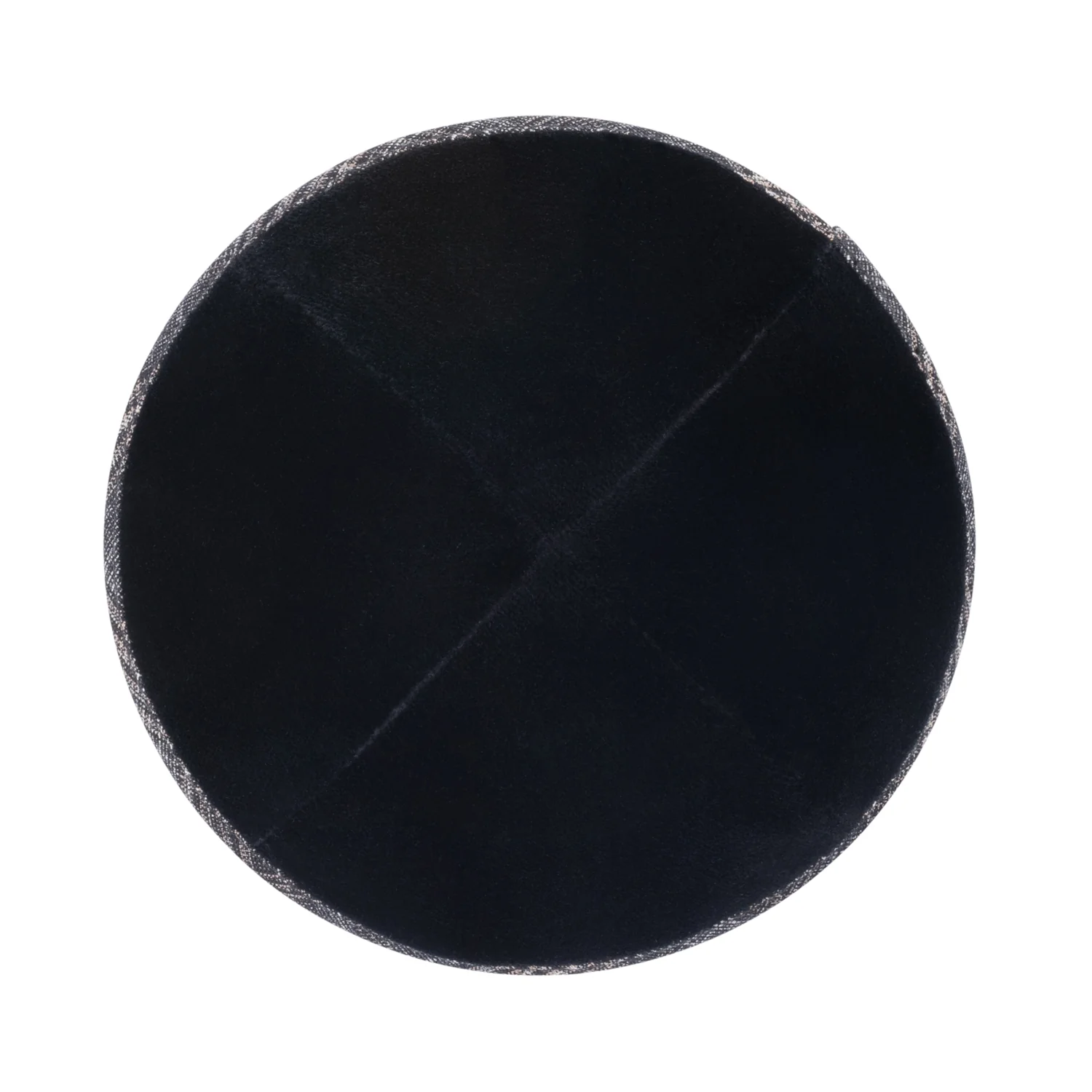 IKIPPAH BLACK VELVET W/ BLACK & TAN PLAID RIM YARMULKE - Image 2