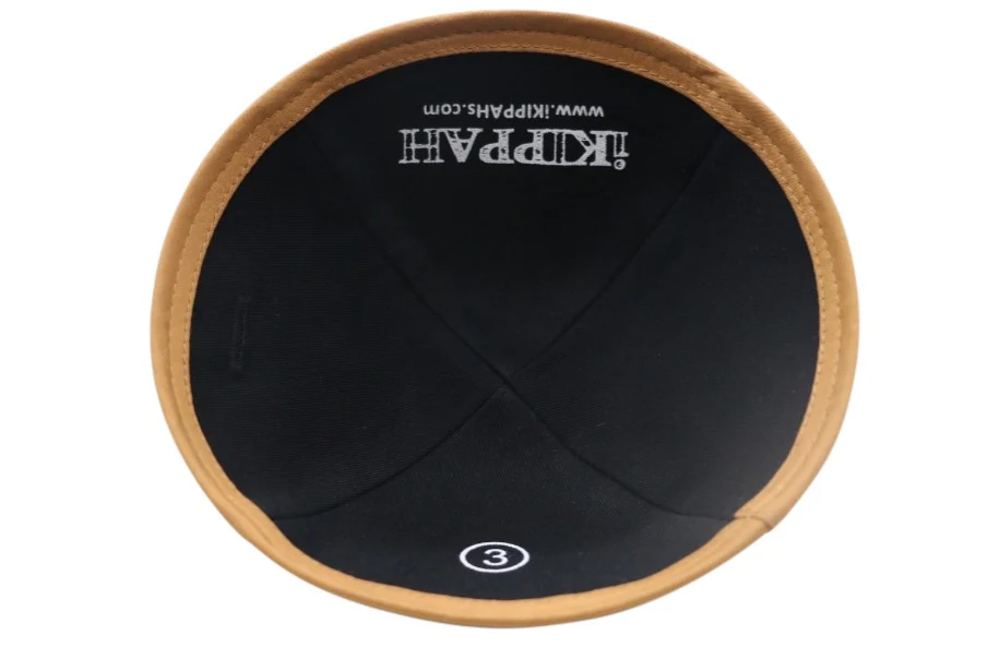 IKIPPAH BLACK VELVET W/ CAMEL RIM YARMULKE - Image 2