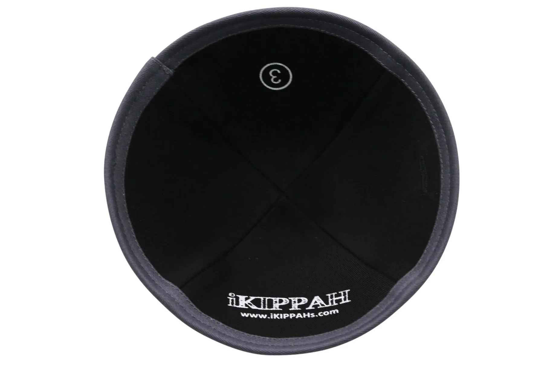 IKIPPAH BLACK VELVET W/ GRAY RIM YARMULKE - Image 3