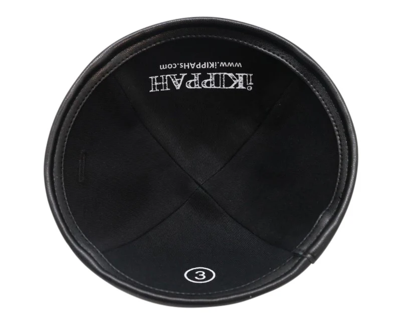 IKIPPAH BLACK VELVET W/ LEATHER RIM YARMULKE - Image 2