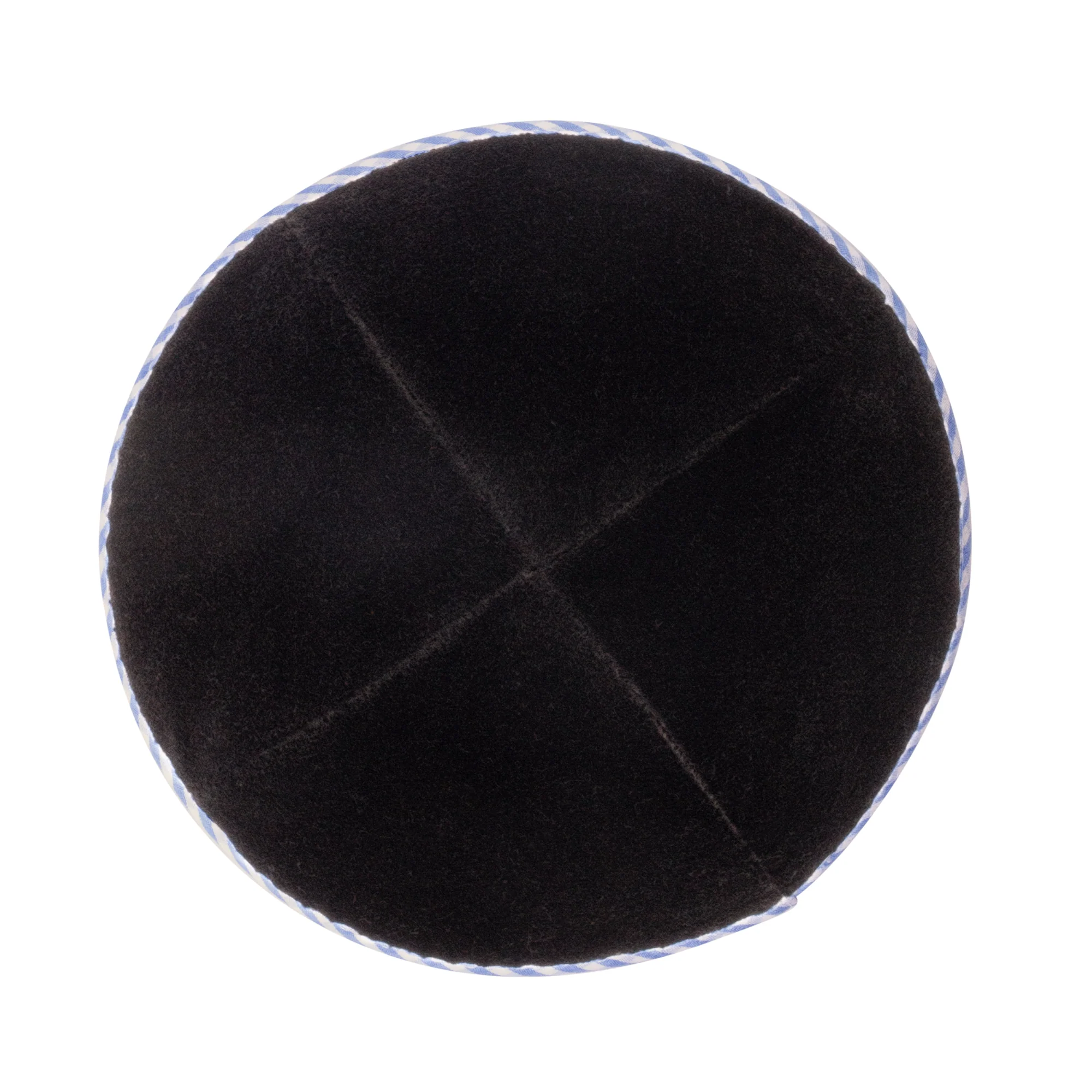 IKIPPAH BLACK VELVET W/ SKY BLUE GINGHAM RIM YARMULKE - Image 2