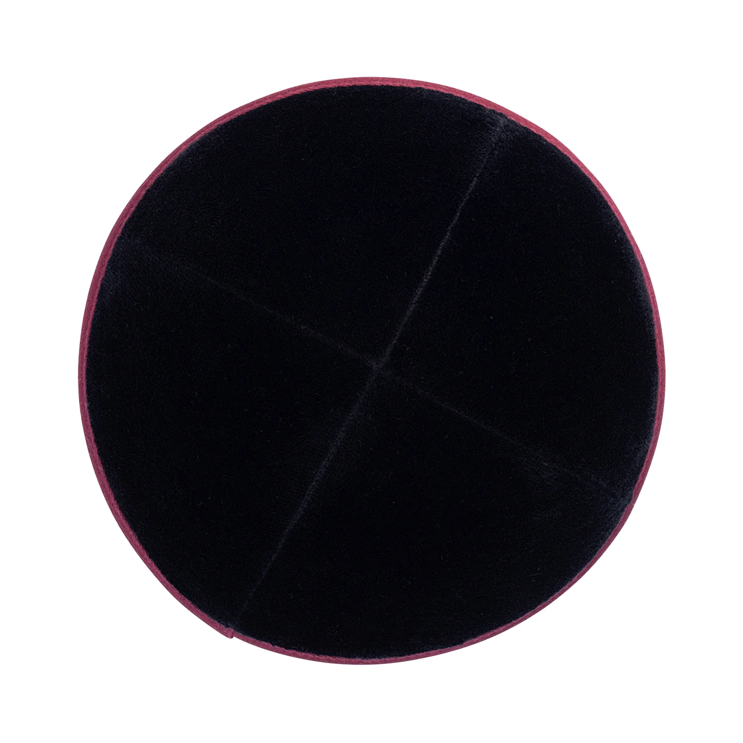 IKIPPAH BLACK VELVET W/ BURGUNDY RIM YARMULKE - Image 2