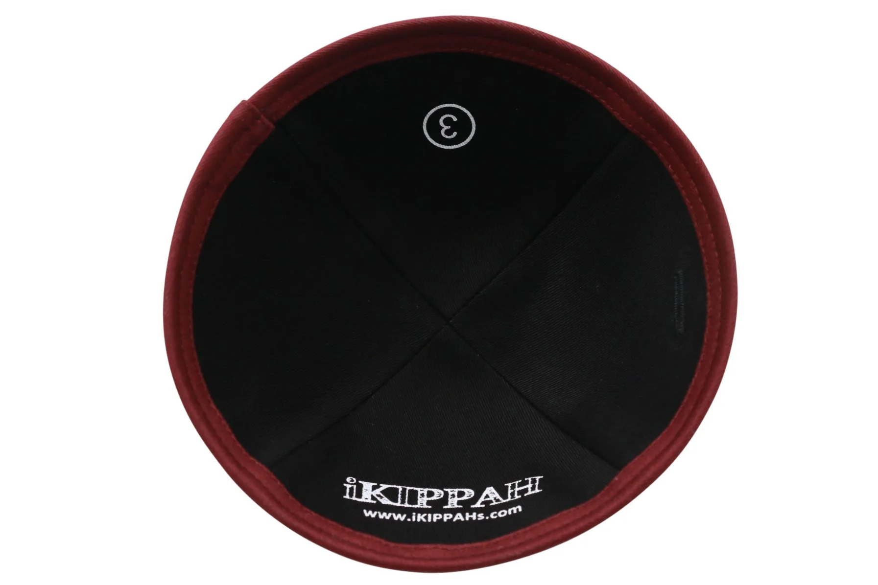 IKIPPAH BLACK VELVET W/ BURGUNDY RIM YARMULKE - Image 3