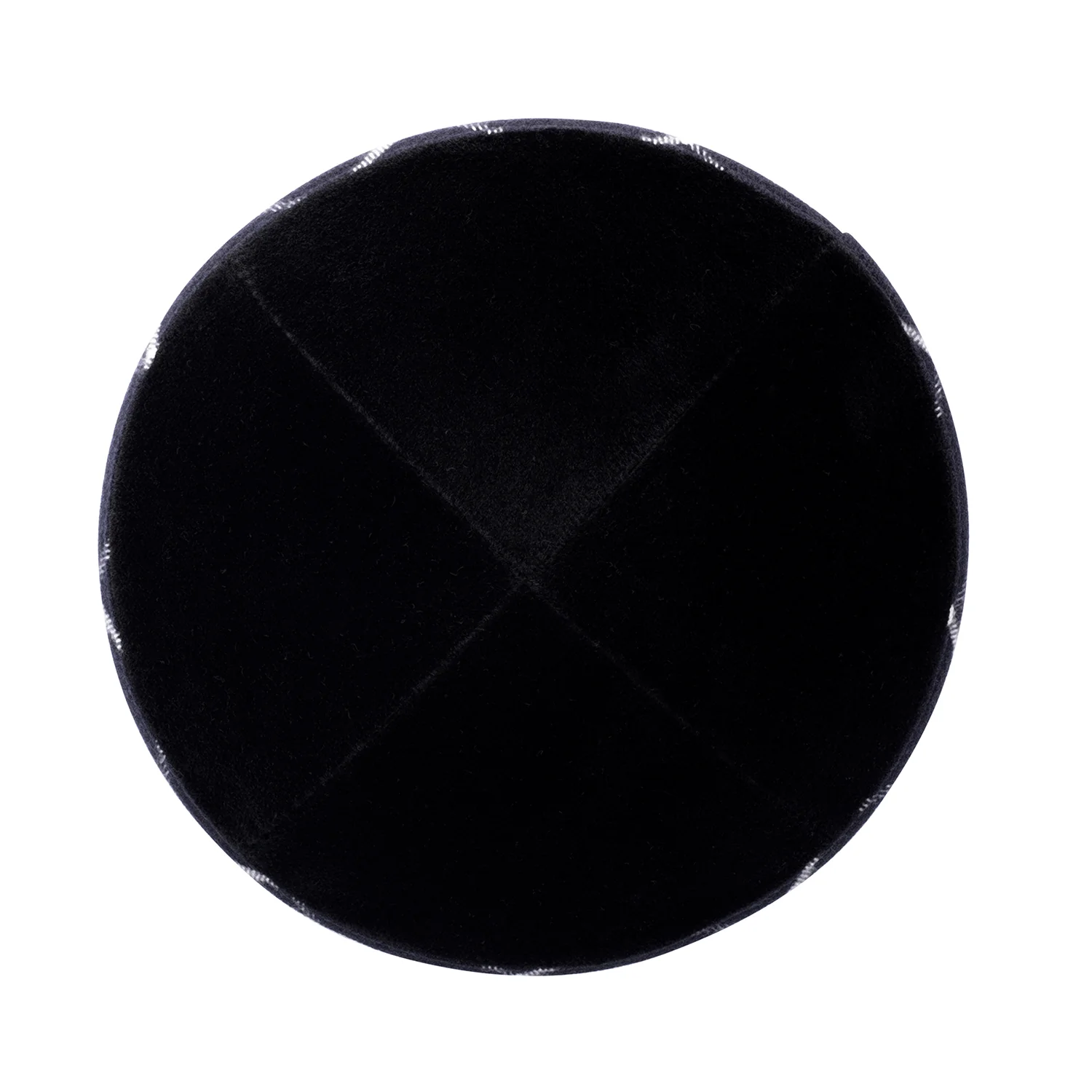 IKIPPAH BLACK VELVET W/ NAVY PLAID RIM YARMULKE - Image 2
