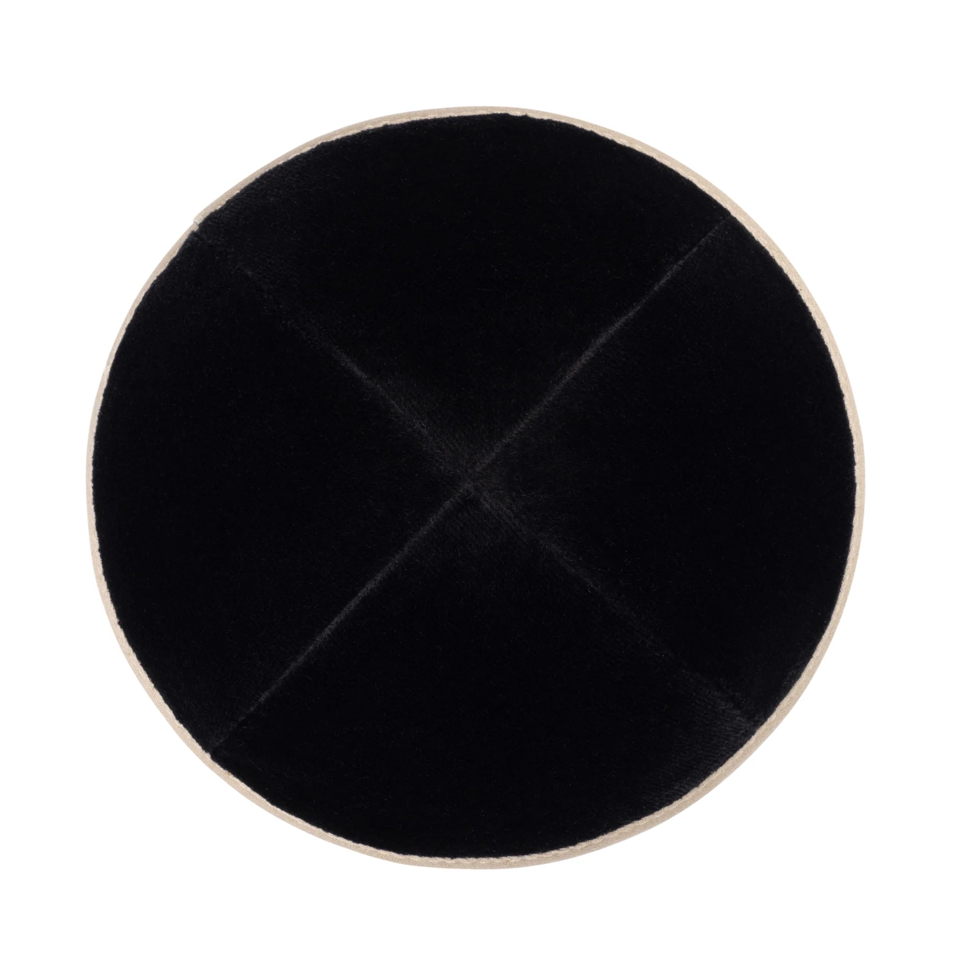 IKIPPAH BLACK VELVET W/ DARK TAN RIM YARMULKE - Image 2