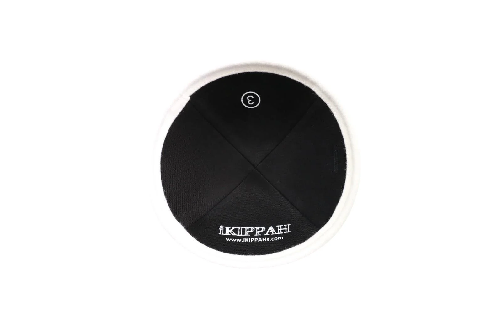 IKIPPAH BLACK WOOL W/ WHITE WOOL RIM YARMULKE - Image 3