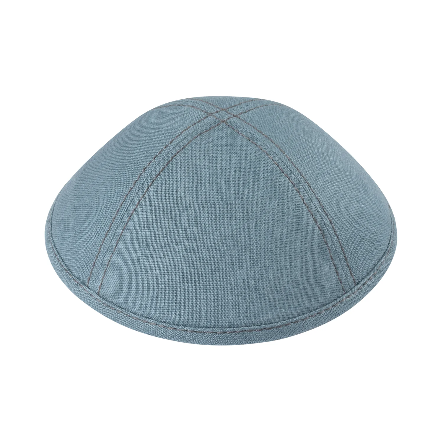 IKIPPAH BLUE GRAY LINEN W/ STITCHING YARMULKE - Image 3