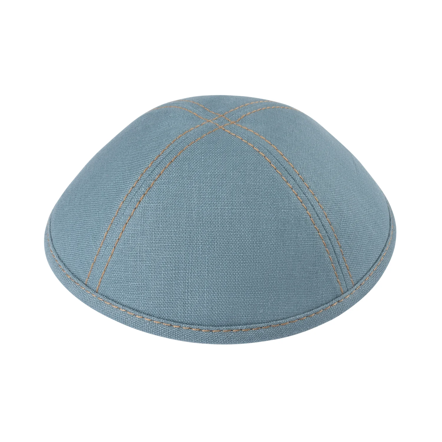 IKIPPAH BLUE GRAY LINEN W/ STITCHING YARMULKE - Image 4