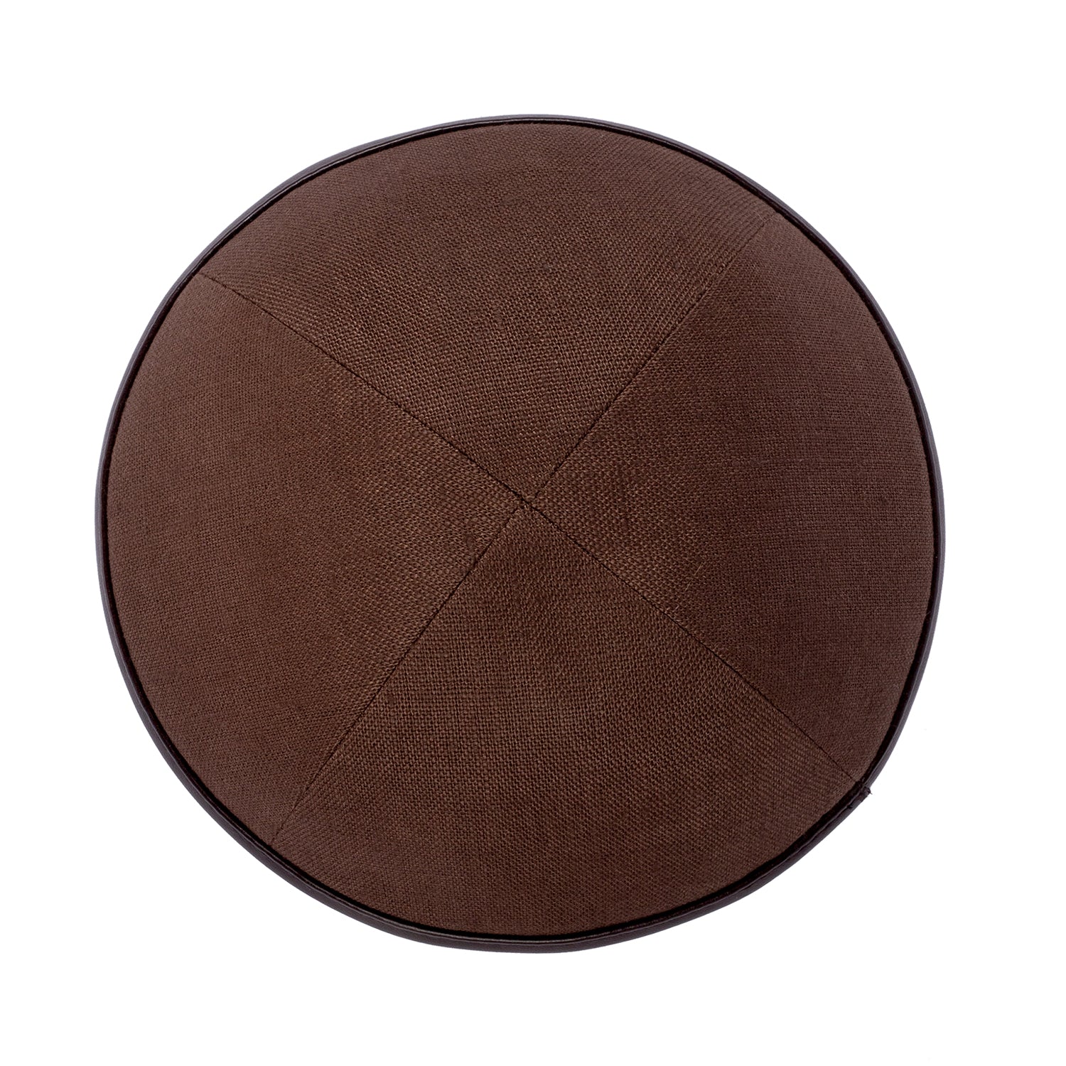 IKIPPAH BROWN LINEN W/ BROWN LEATHER RIM YARMULKE - Image 2