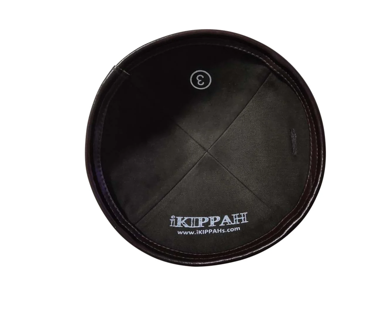 IKIPPAH BROWN LINEN W/ BROWN LEATHER RIM YARMULKE - Image 3