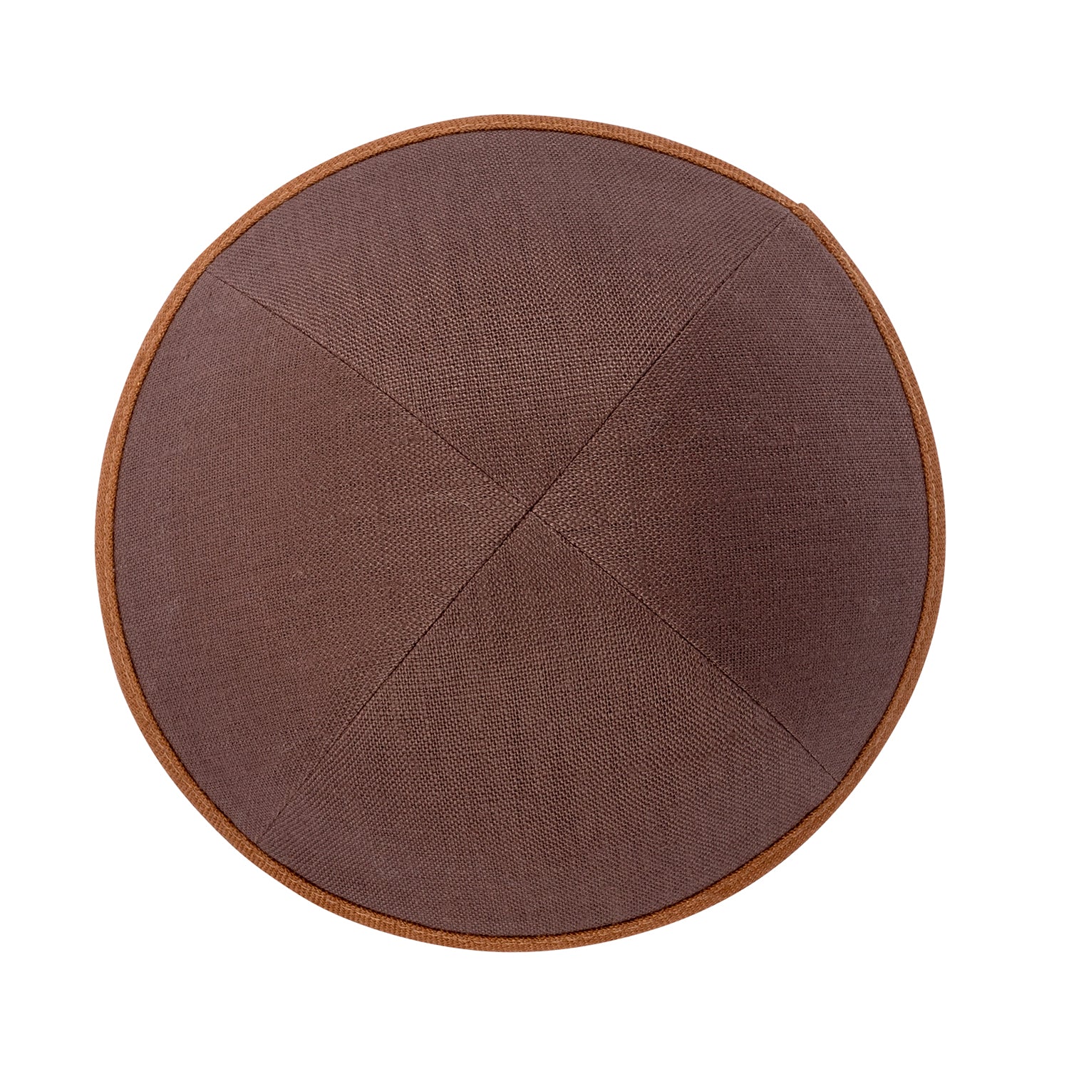 IKIPPAH BROWN LINEN W/ CAMEL RIM YARMULKE - Image 2