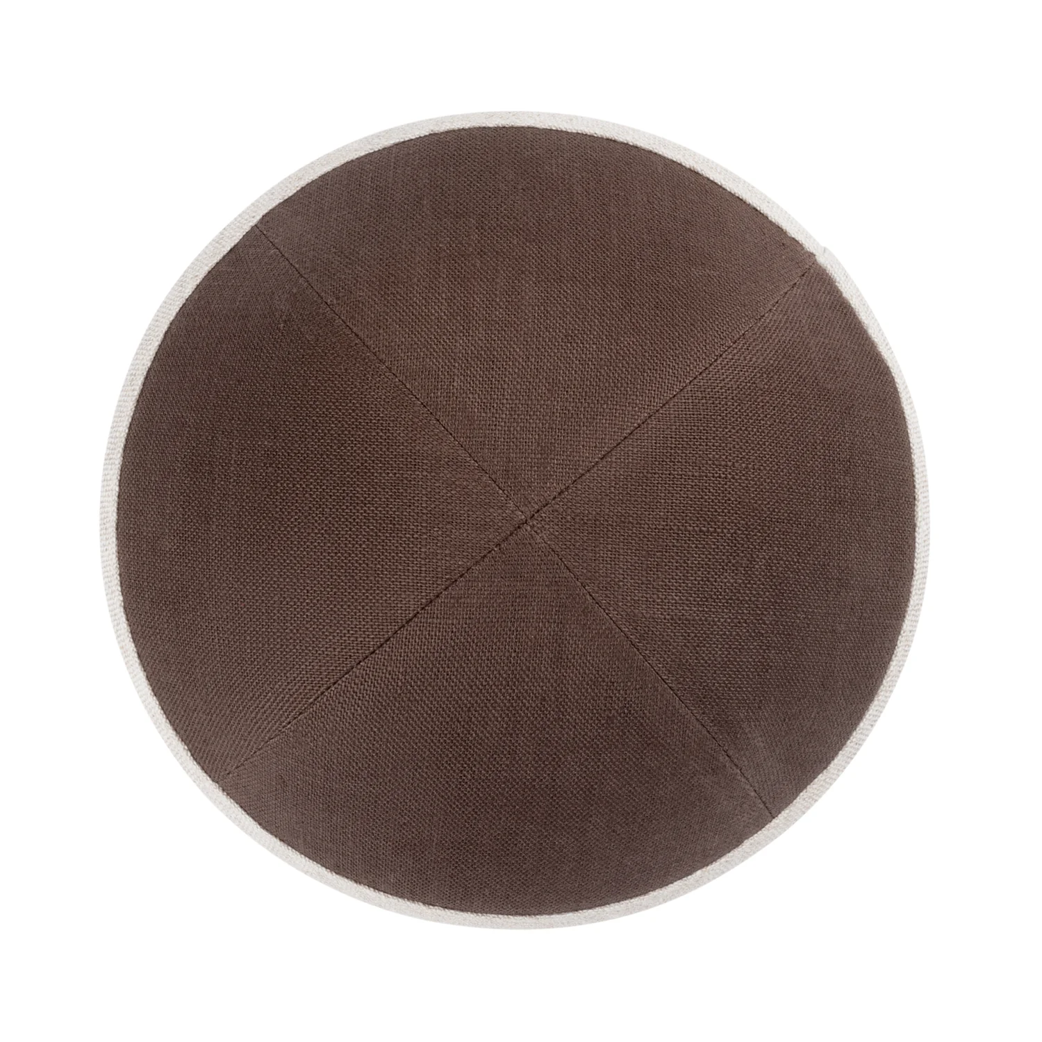 IKIPPAH BROWN LINEN W/ TAN LINEN RIM YARMULKE - Image 2