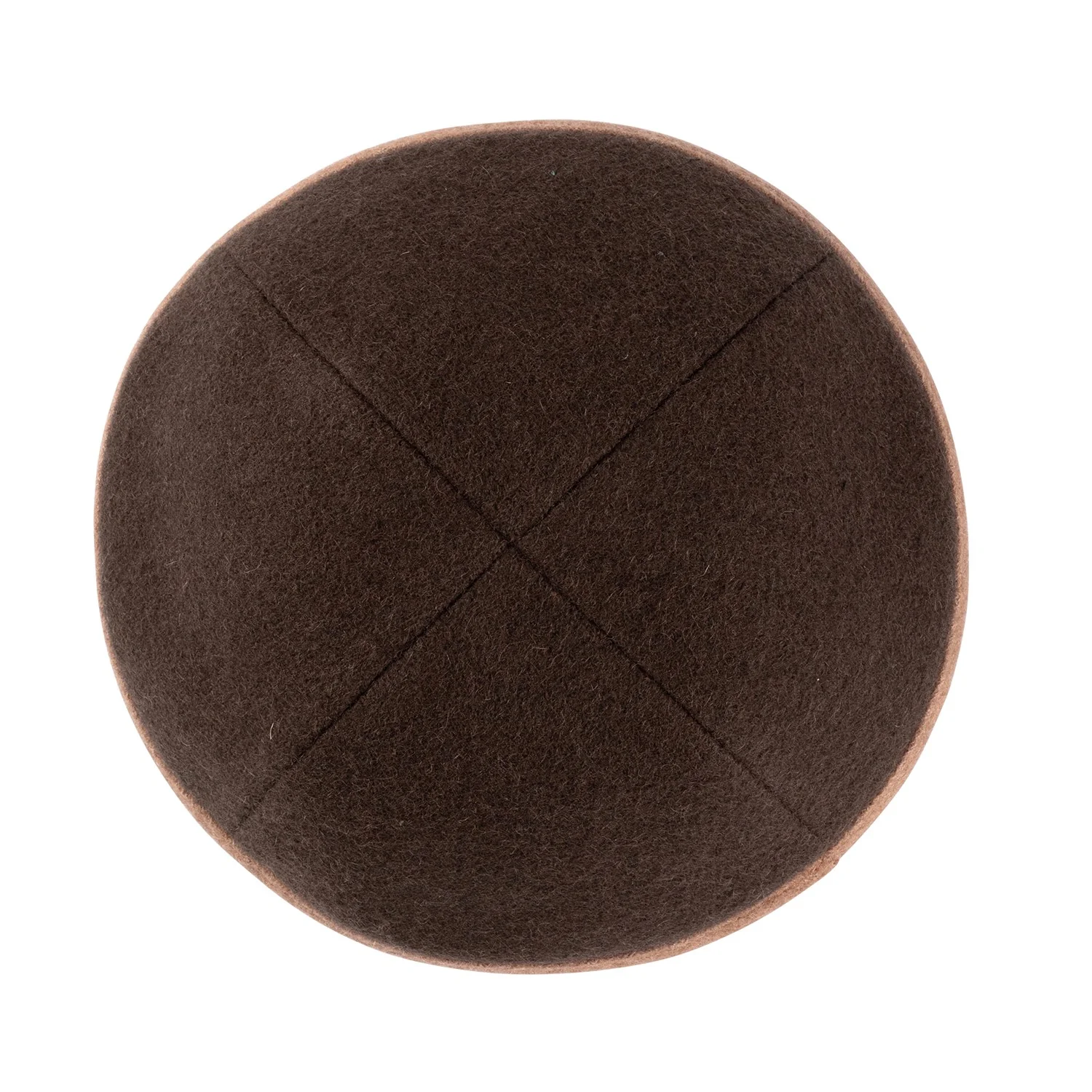 IKIPPAH BROWN WOOL W/ CAMEL RIM YARMULKE - Image 2